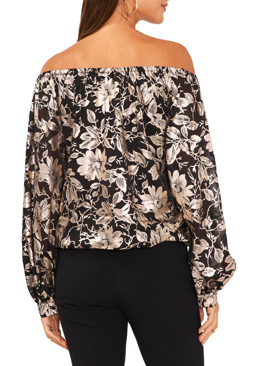 Womens Off the Shoulder Foil Print Top
