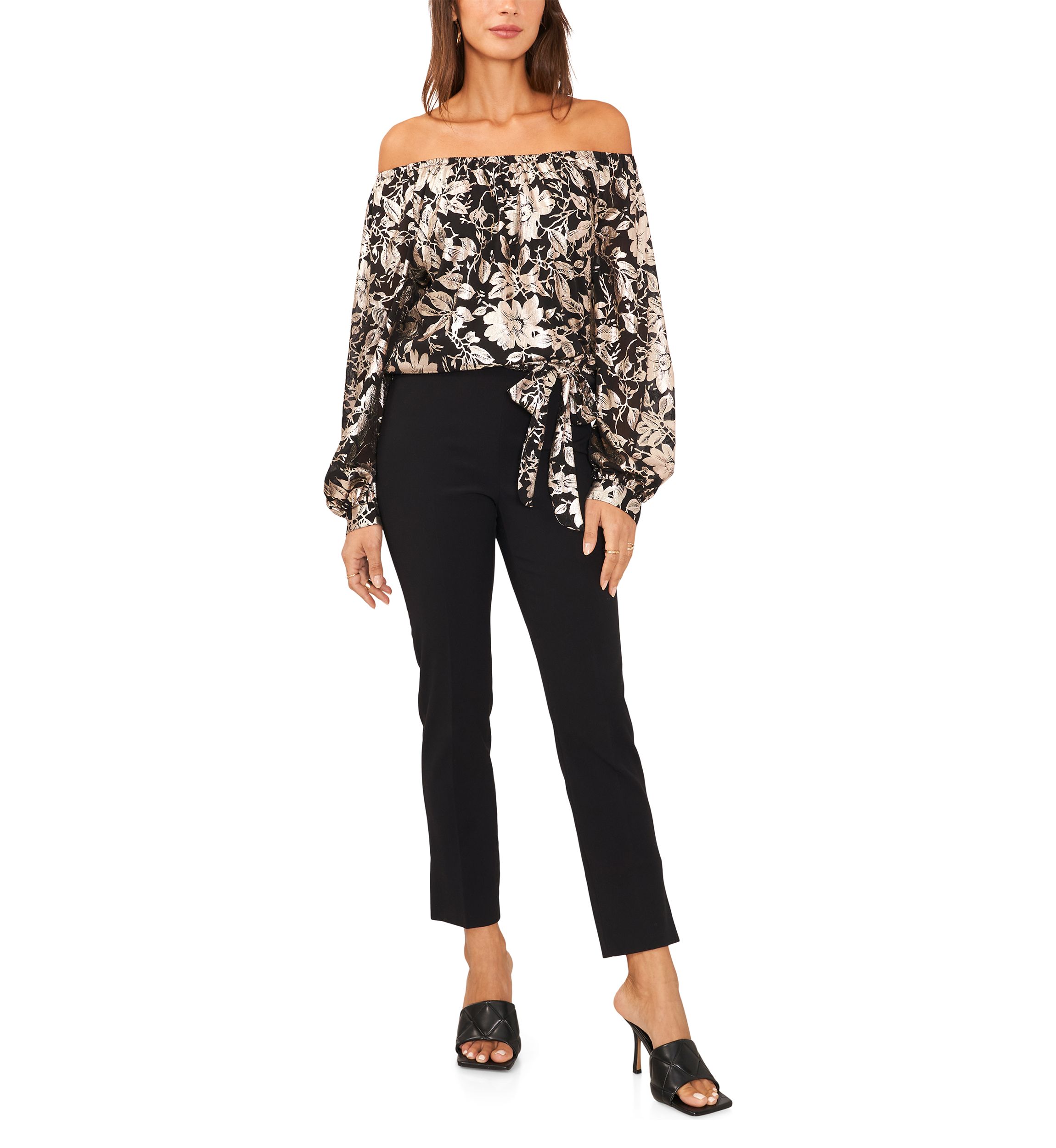 Womens Off the Shoulder Foil Print Top