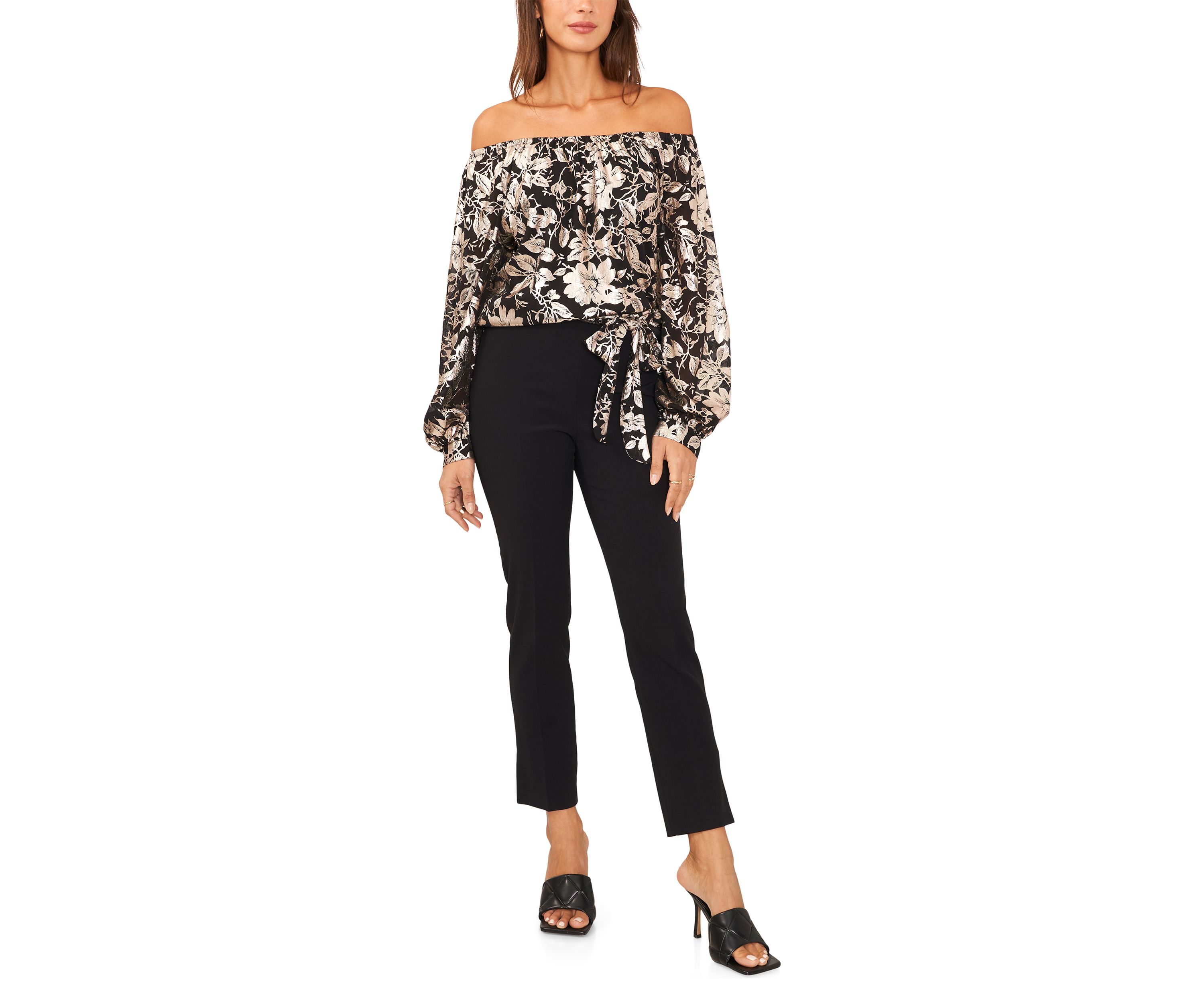 Womens Off the Shoulder Foil Print Top