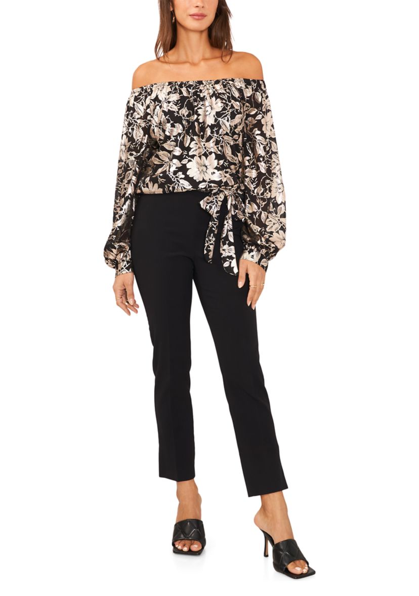 Womens Off the Shoulder Foil Print Top