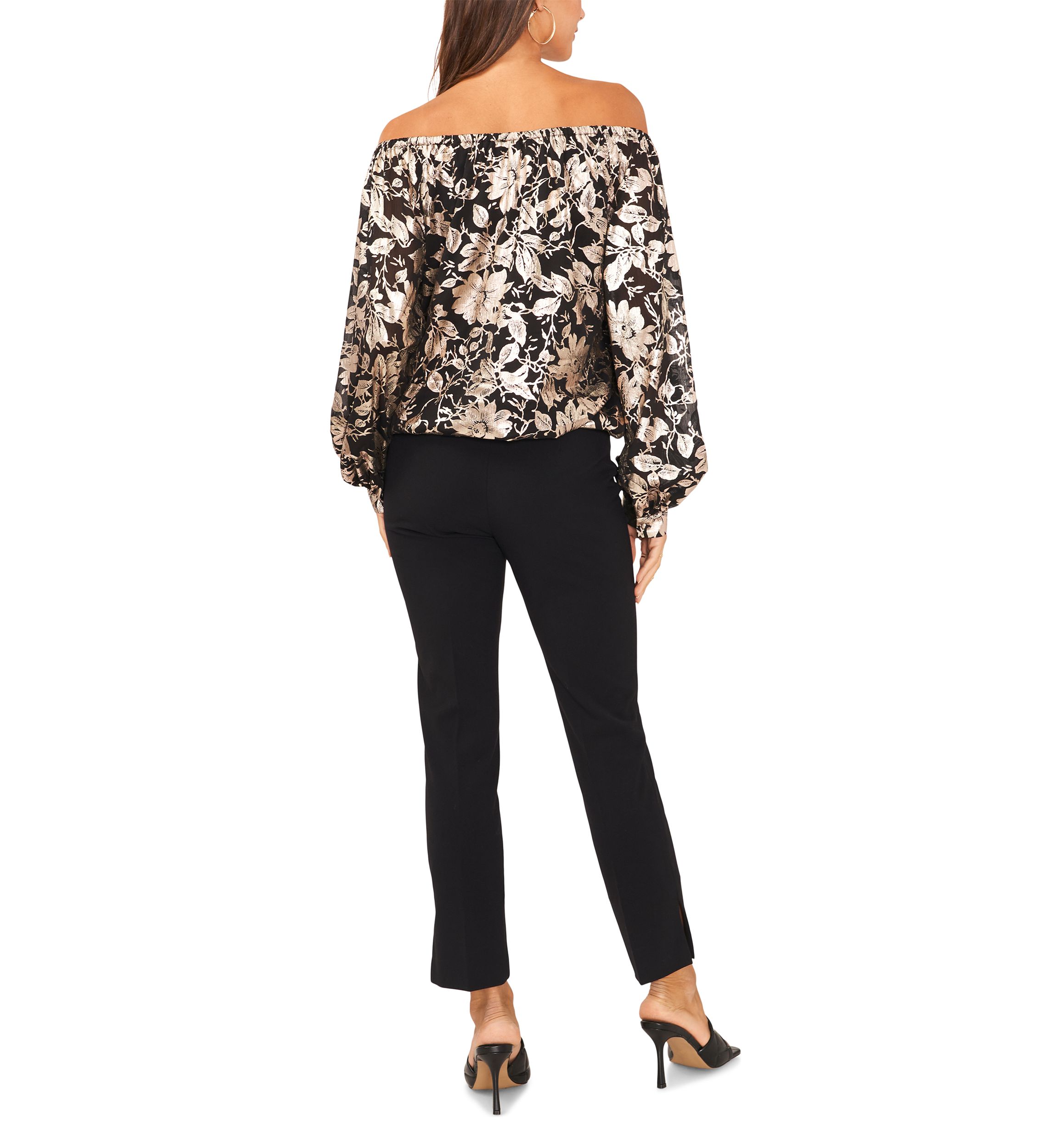 Womens Off the Shoulder Foil Print Top