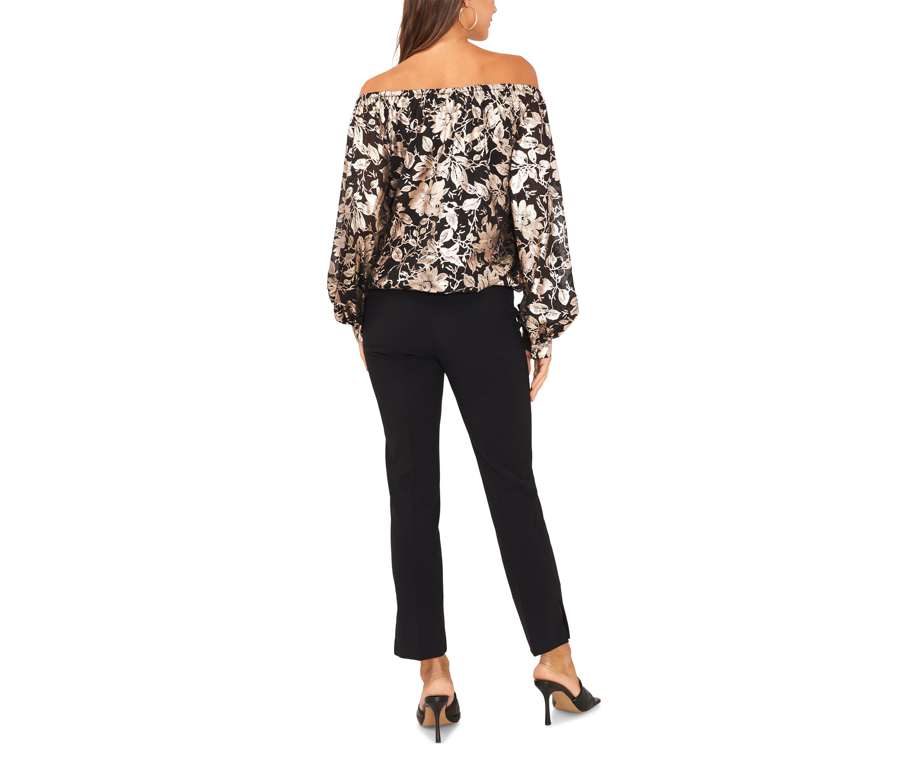 Womens Off the Shoulder Foil Print Top