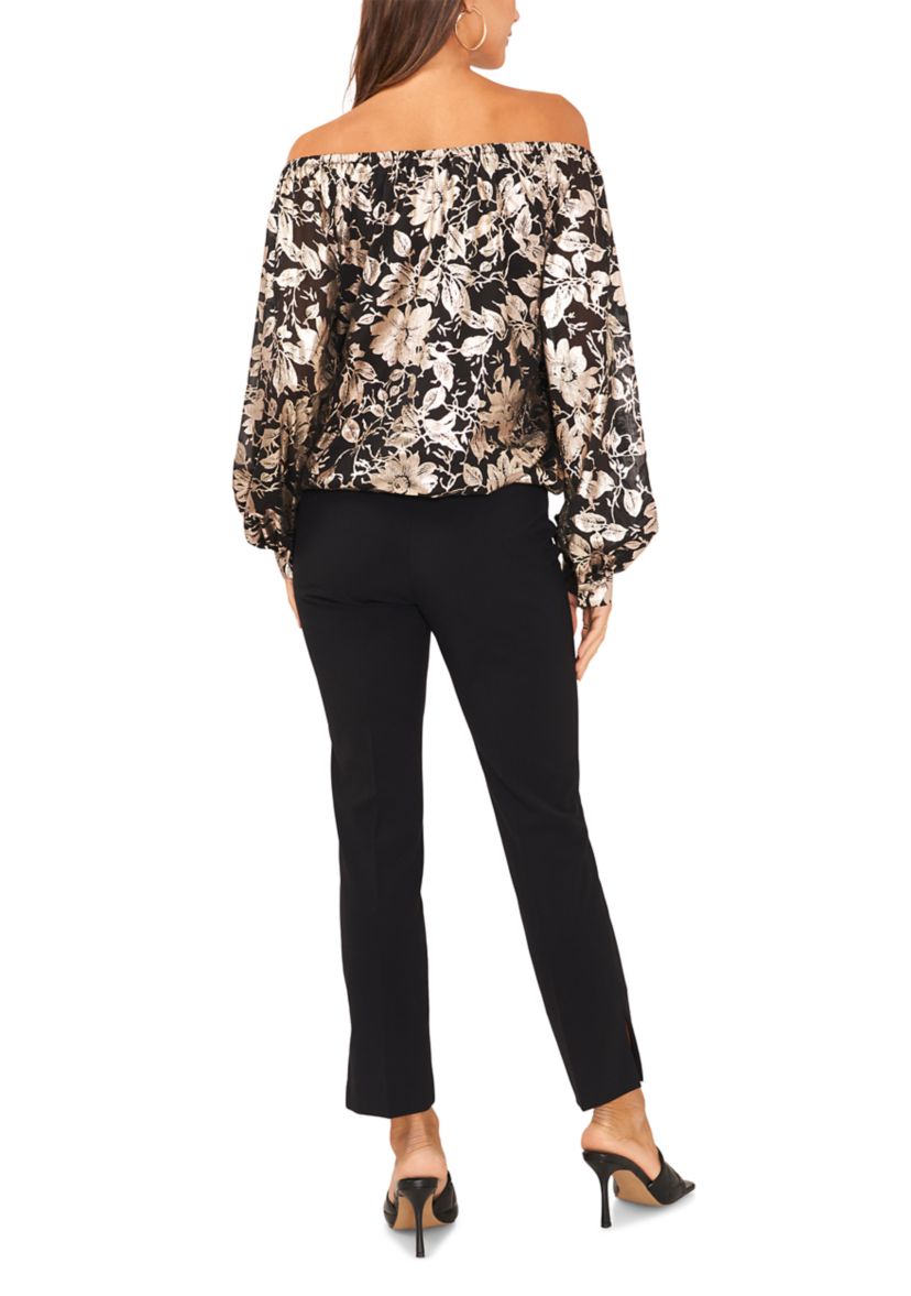 Womens Off the Shoulder Foil Print Top