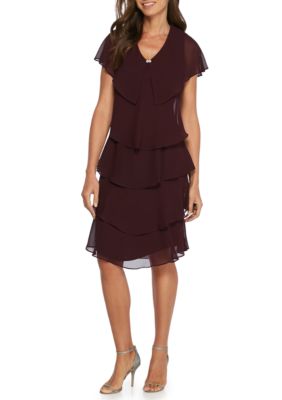 SLNY Rhinestone Embellished V-Neck Tiered Dress | belk