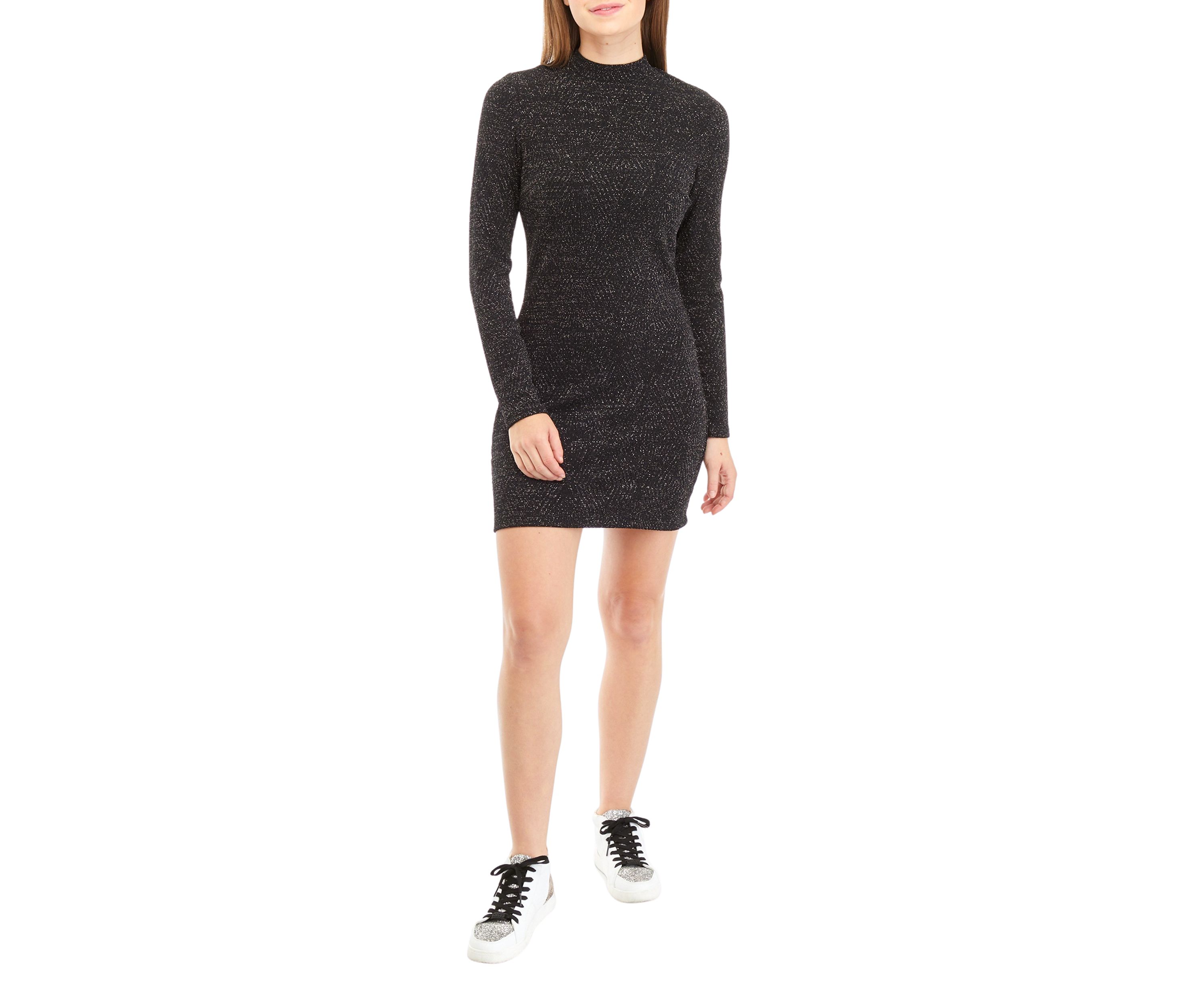 Juniors Long Sleeve A-Line Lurex Dress