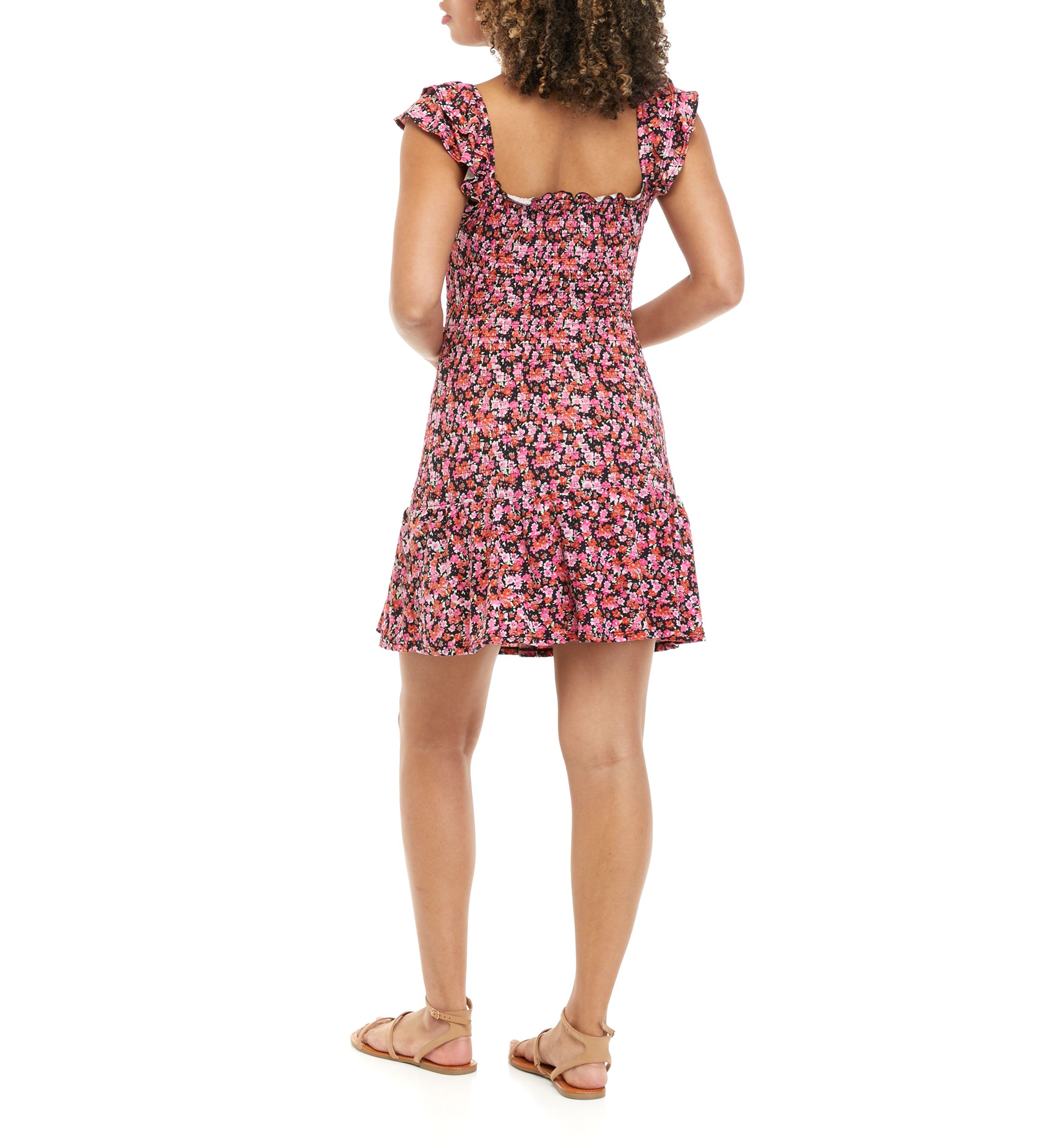 Juniors Short Sleeve Smocked Dress 
