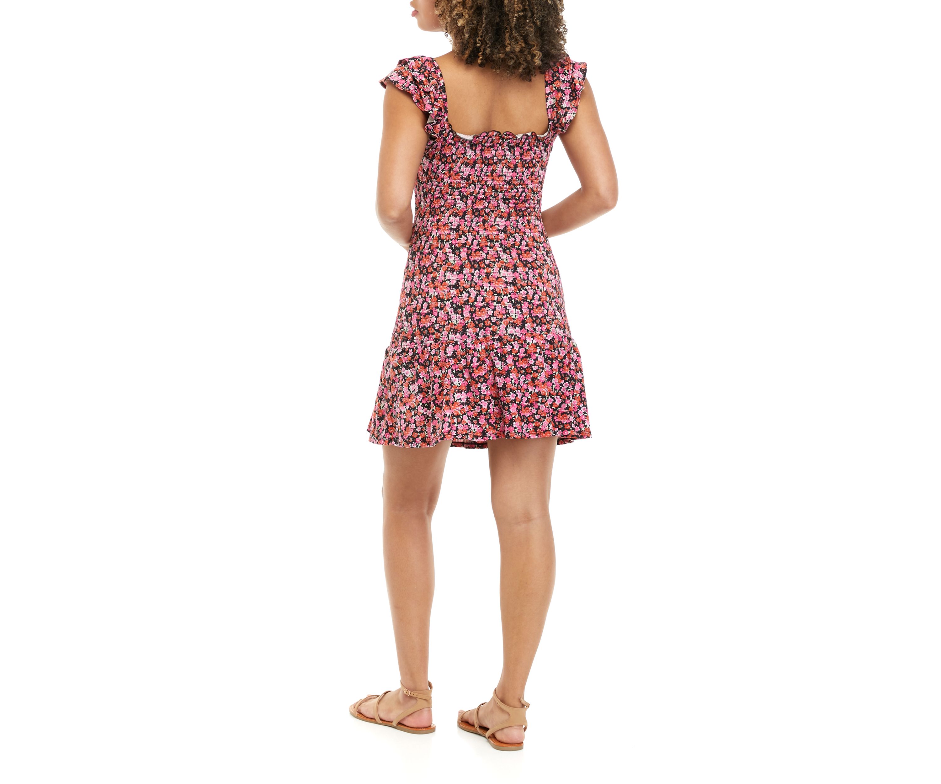 Juniors Short Sleeve Smocked Dress 
