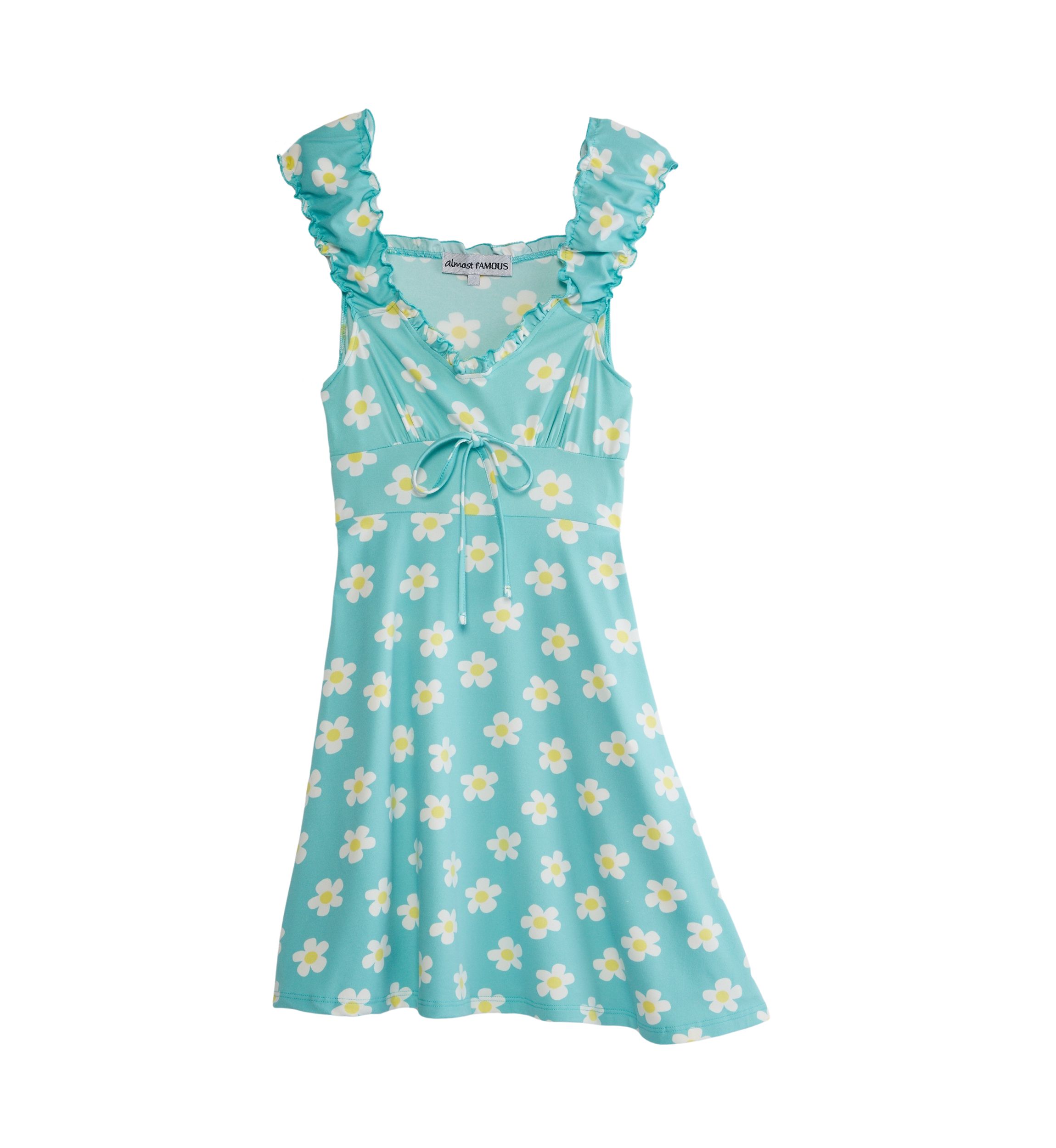 Juniors Cap Sleeve Plaid Tie Front Dress
