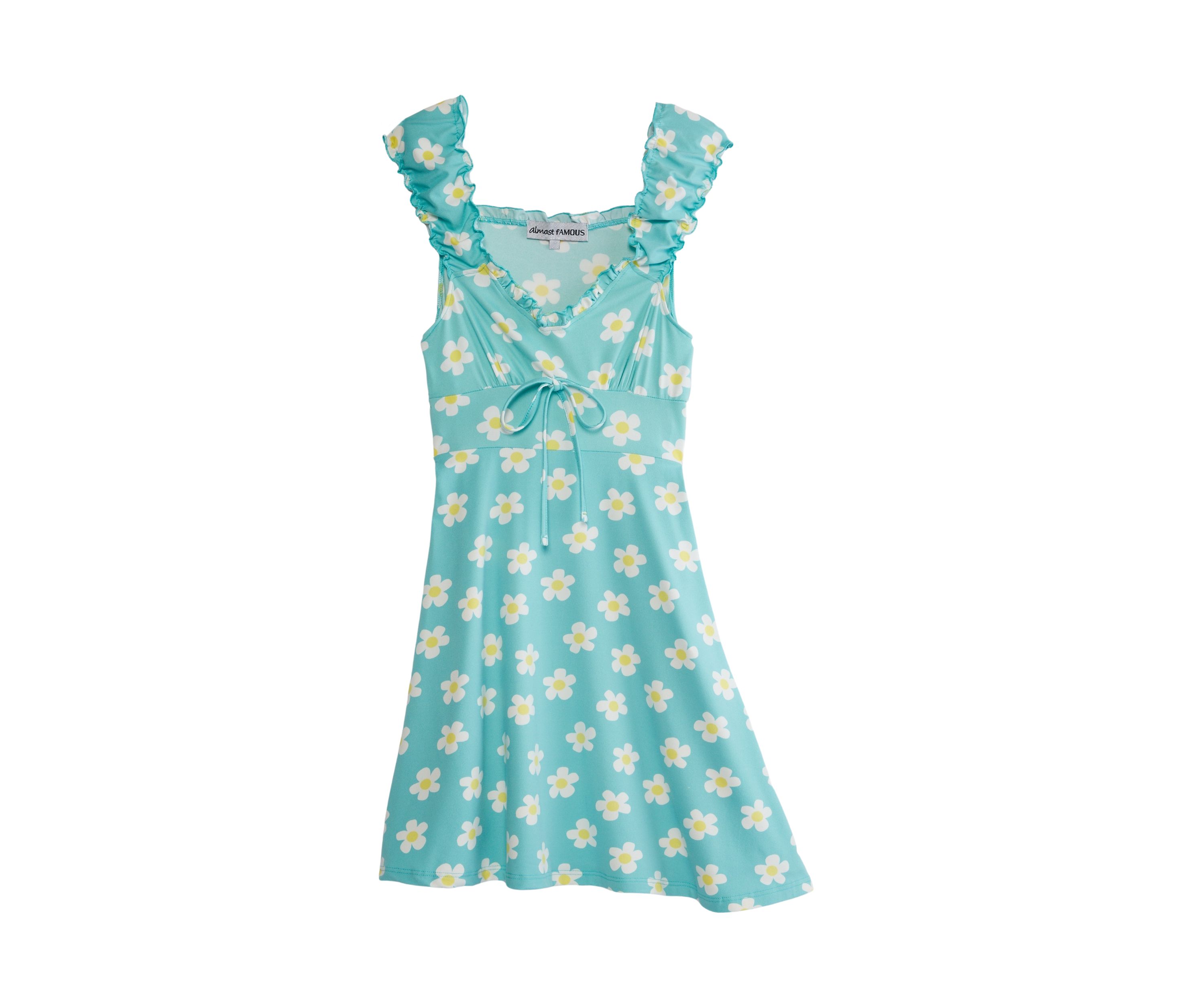Juniors Cap Sleeve Plaid Tie Front Dress