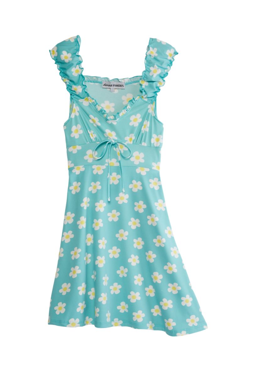 Juniors Cap Sleeve Plaid Tie Front Dress
