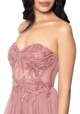 Women's Strapless Illusion Corset Mesh Ballgown