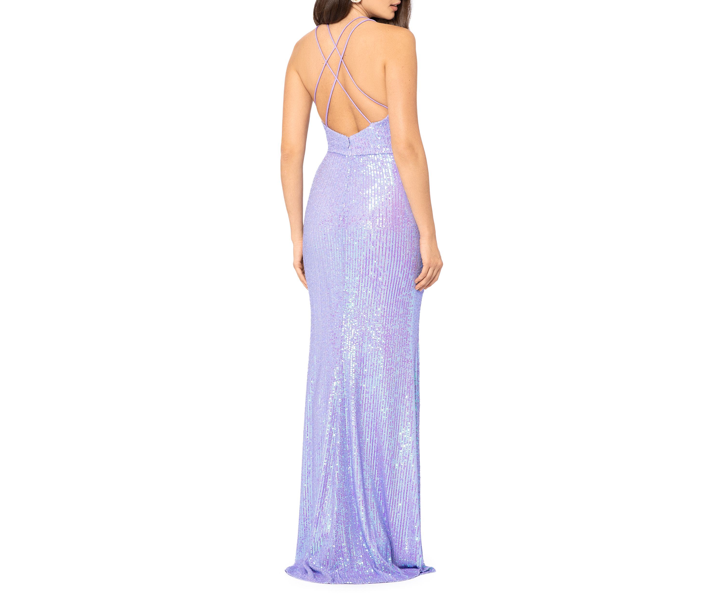 Womens Double Strap V-Neck Solid Sequin Slim Gown