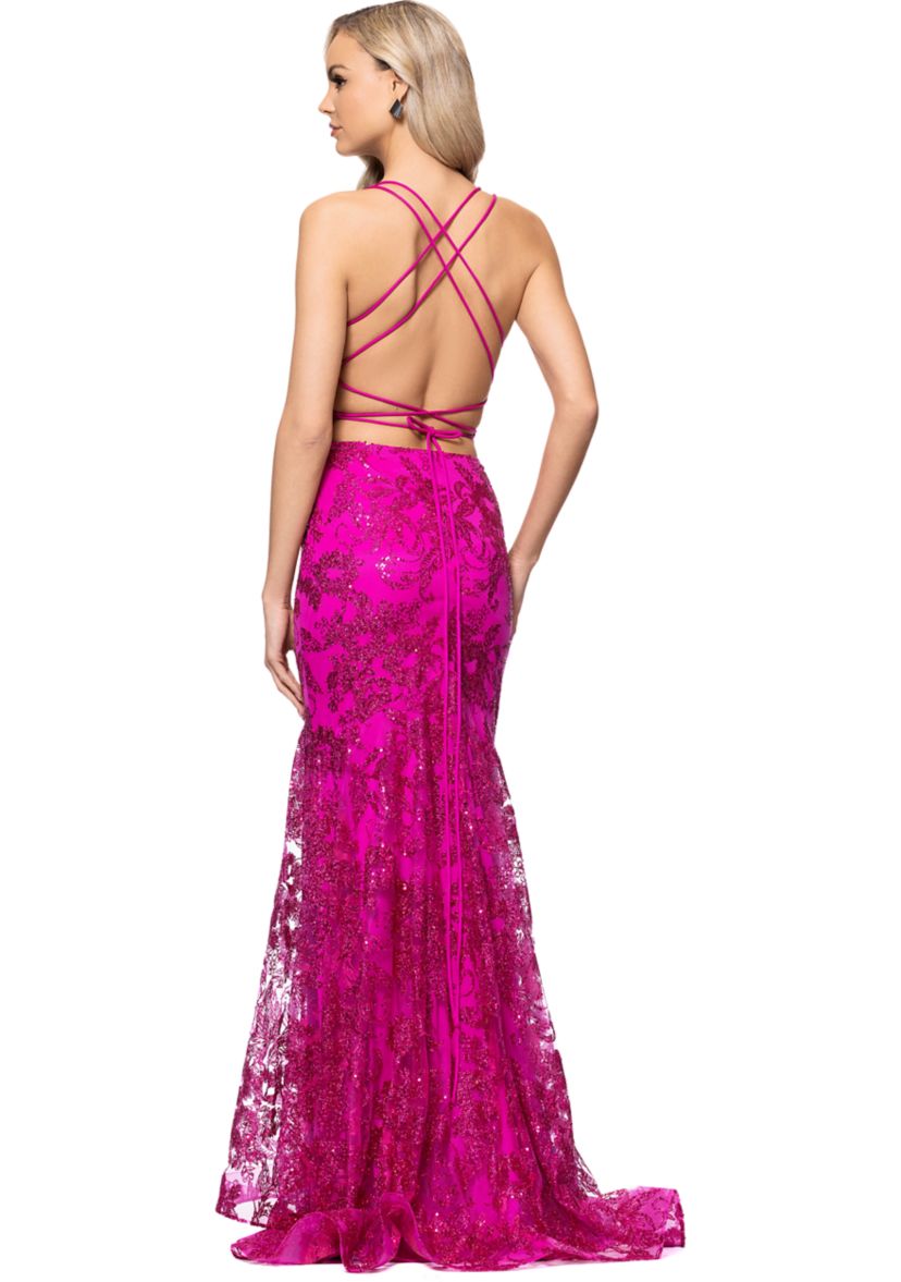 Womens Sleeveless Sequin Gown