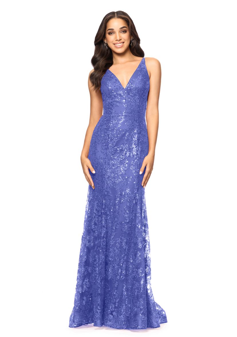 Womens Sleeveless V-Neck Solid Sequin Gown
