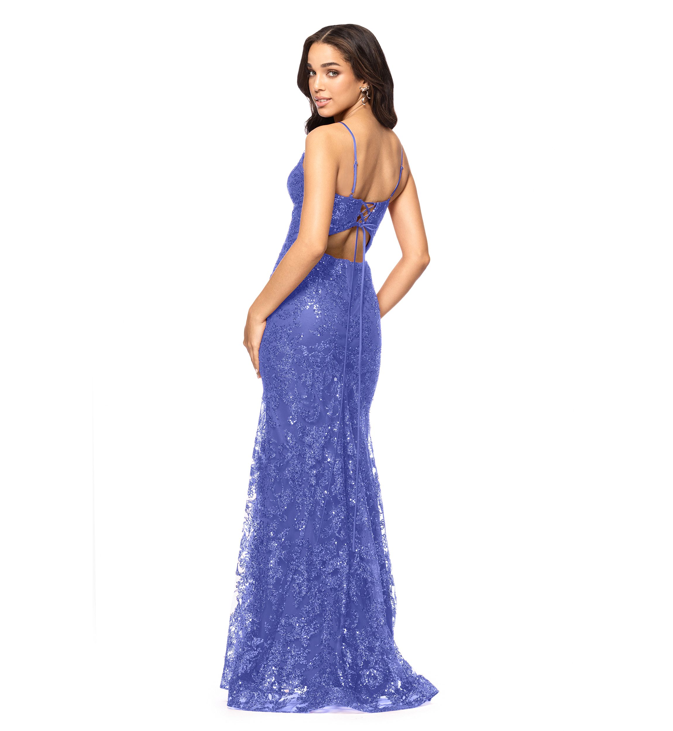 Womens Sleeveless V-Neck Solid Sequin Gown