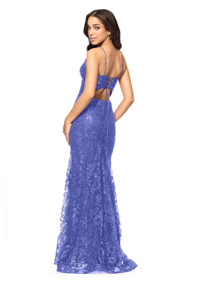 Womens Sleeveless V-Neck Solid Sequin Gown
