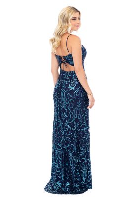 B. Darlin Sequin Off-The-Shoulder Lace Corset Fit-And-Flare Dress