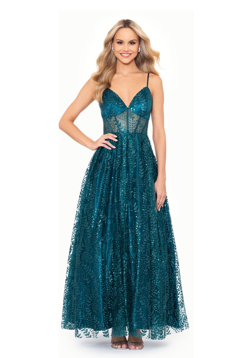 Womens V-Neck Sleeveless Glitter Tulle Ballgown