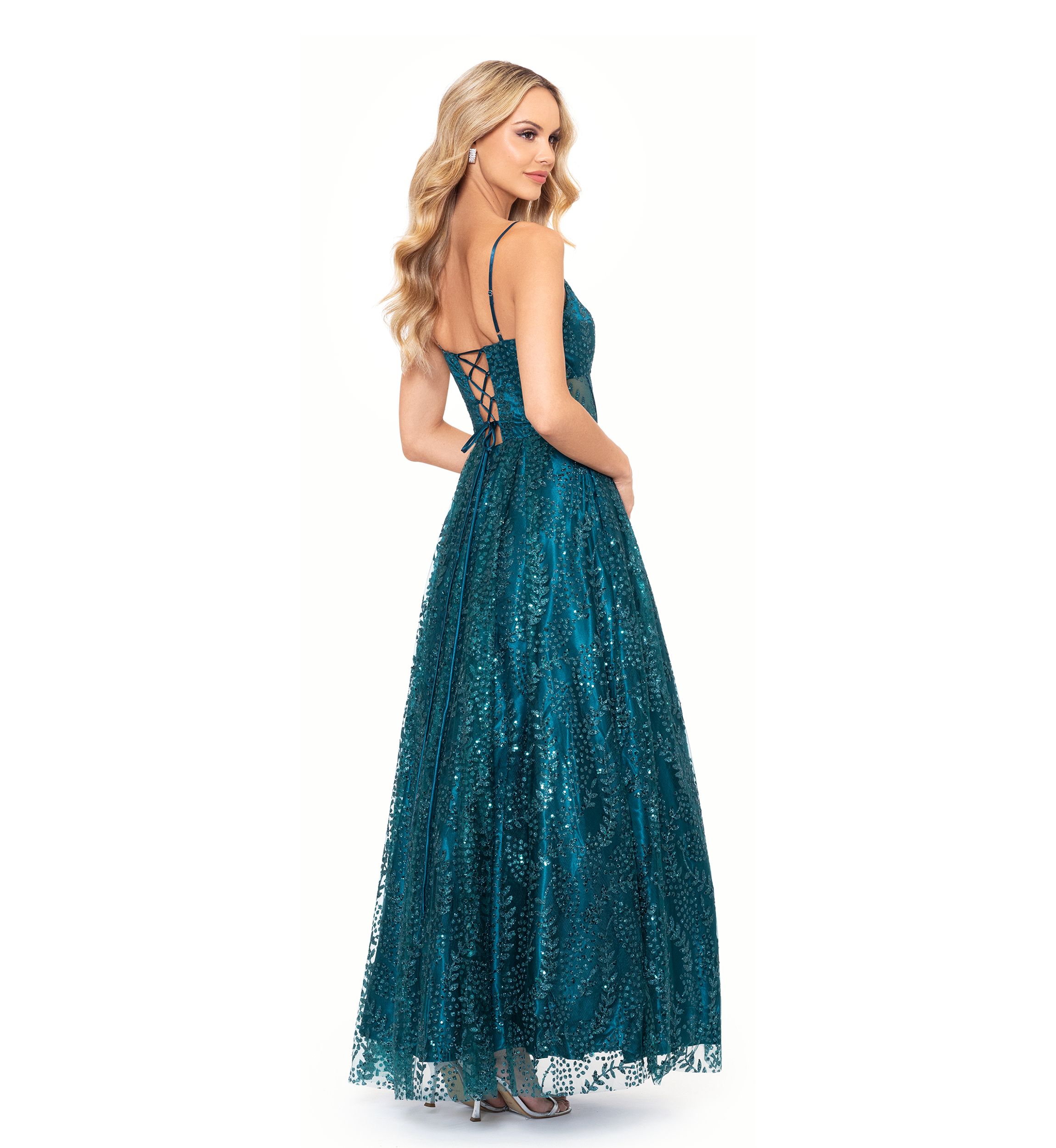 Womens V-Neck Sleeveless Glitter Tulle Ballgown