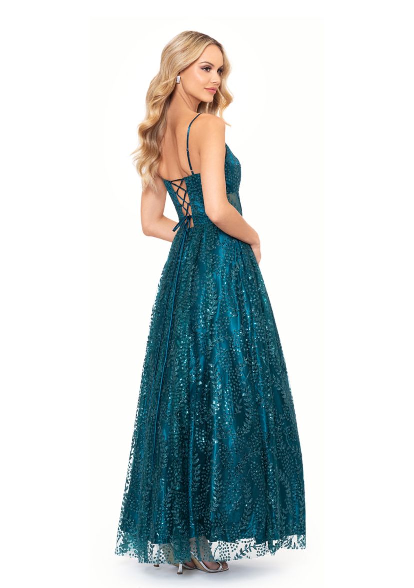 Womens V-Neck Sleeveless Glitter Tulle Ballgown