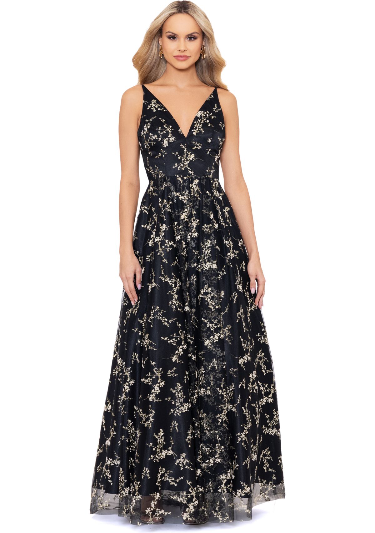 Womens Sleeveless Printed Chiffon Gown