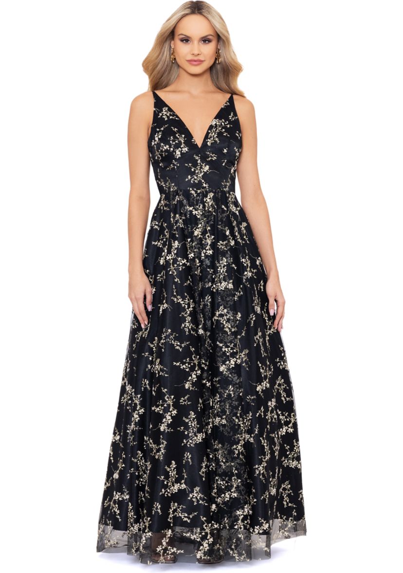 Womens Sleeveless Printed Chiffon Gown