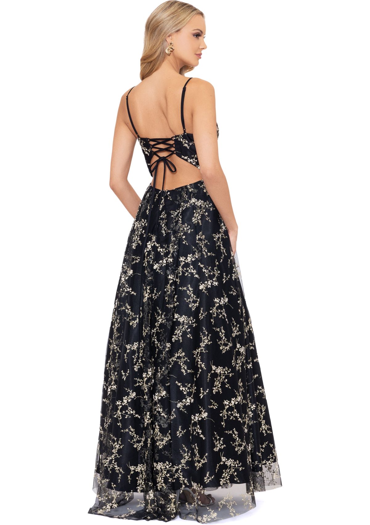 Womens Sleeveless Printed Chiffon Gown