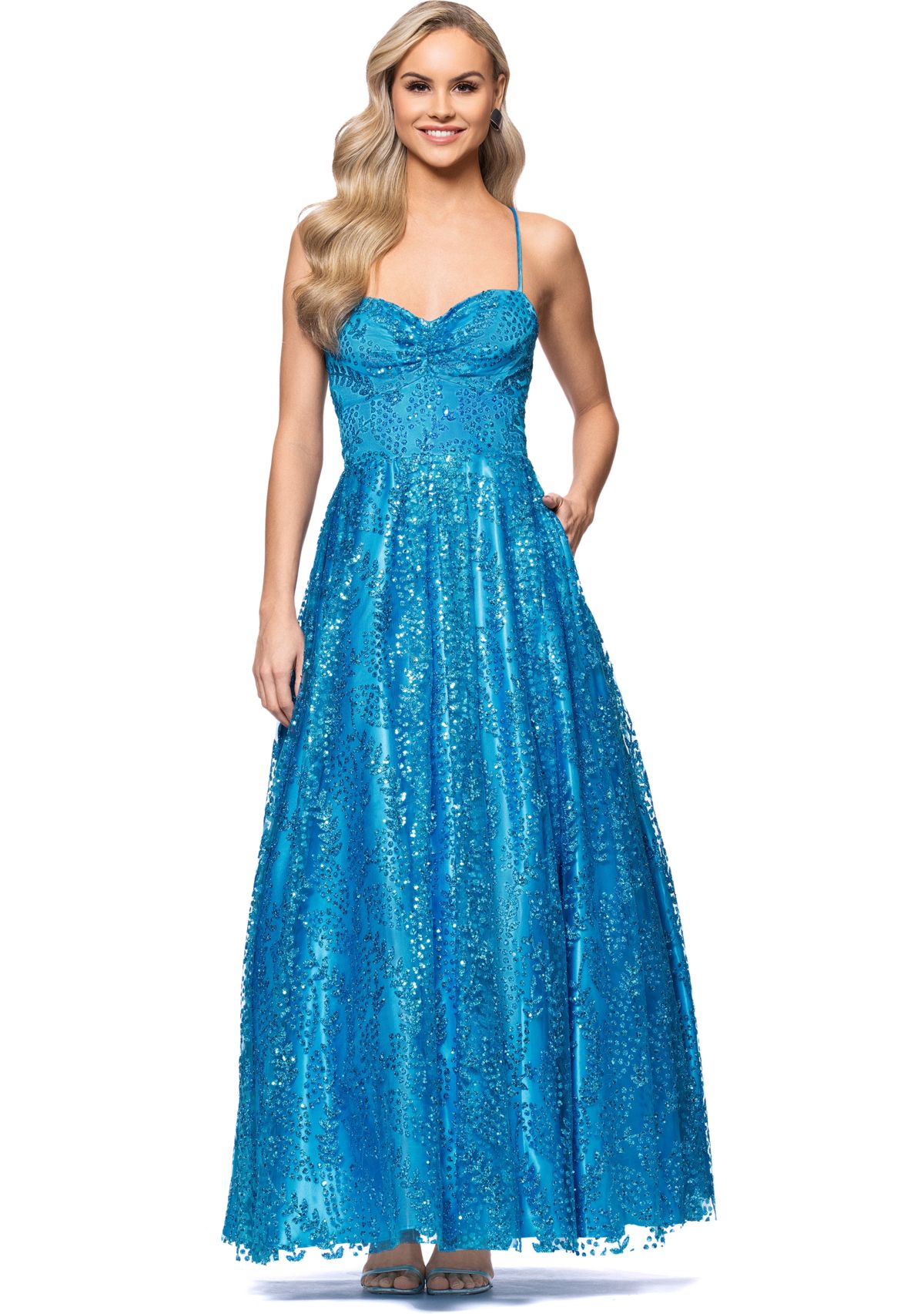 Womens Sleeveless Sequin Gown