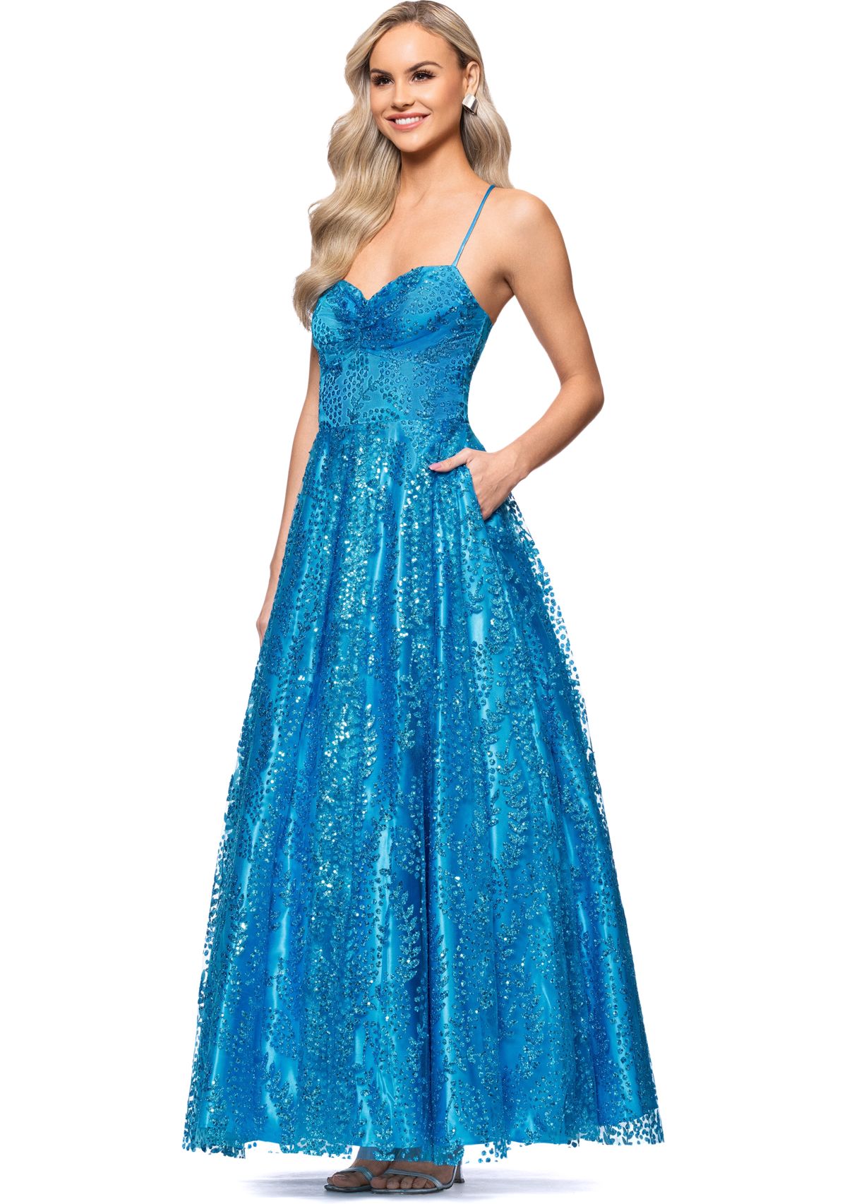 Womens Sleeveless Sequin Gown