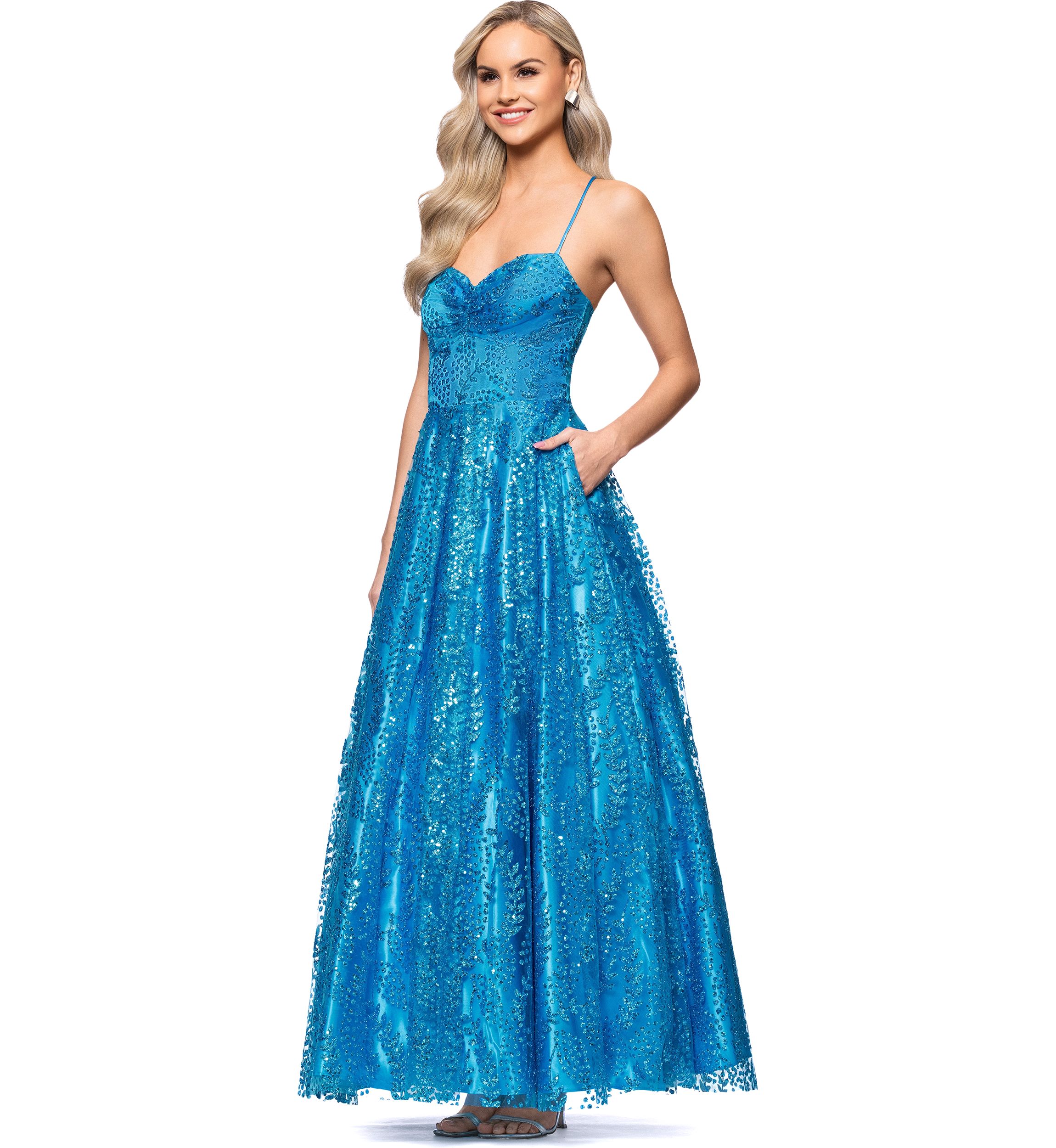 Womens Sleeveless Sequin Gown