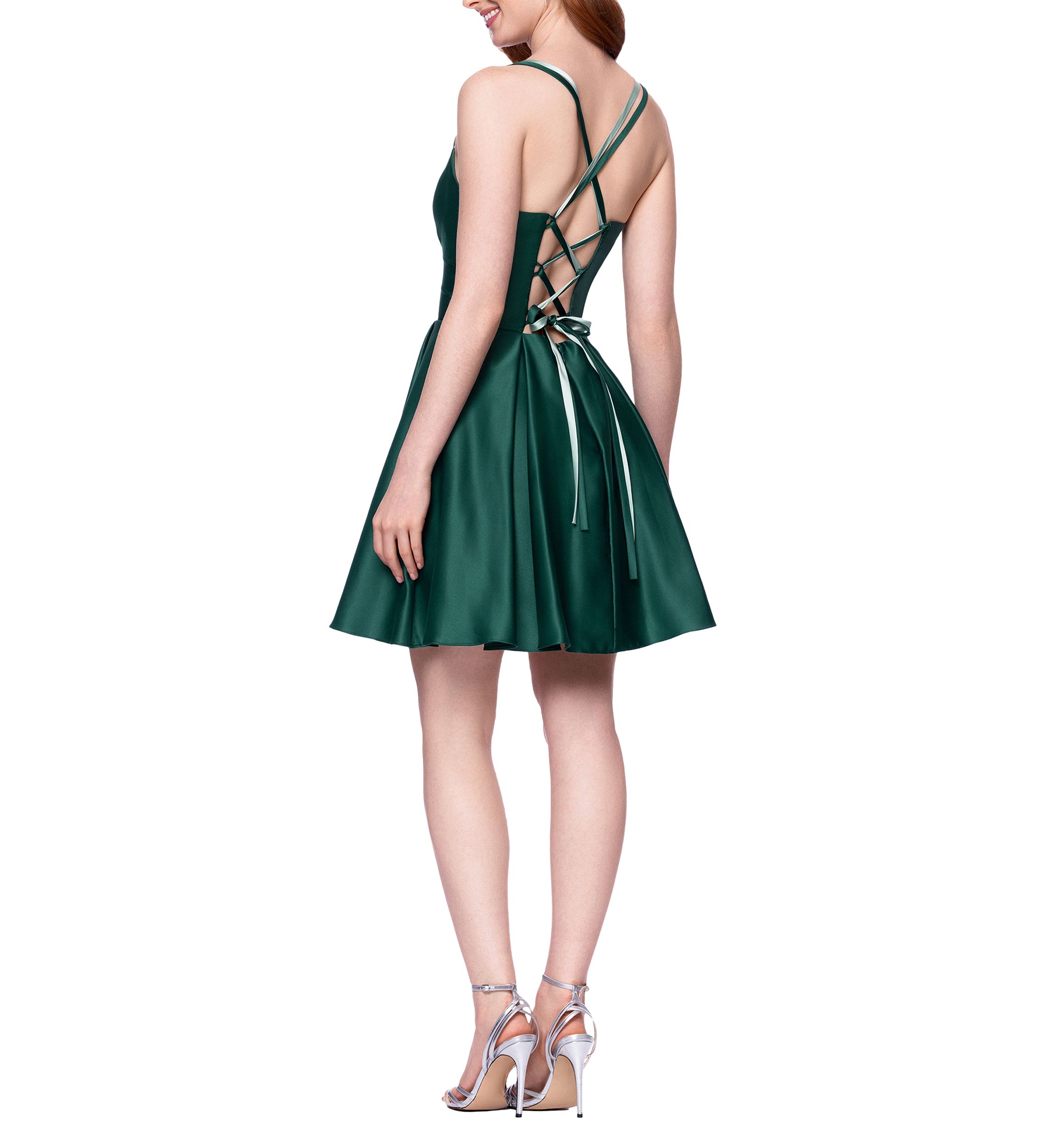 Womens Sleeveless Sweetheart Solid Satin Fit and Flare Dress
