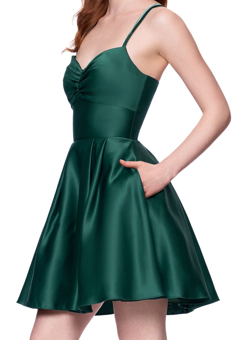 Womens Sleeveless Sweetheart Solid Satin Fit and Flare Dress