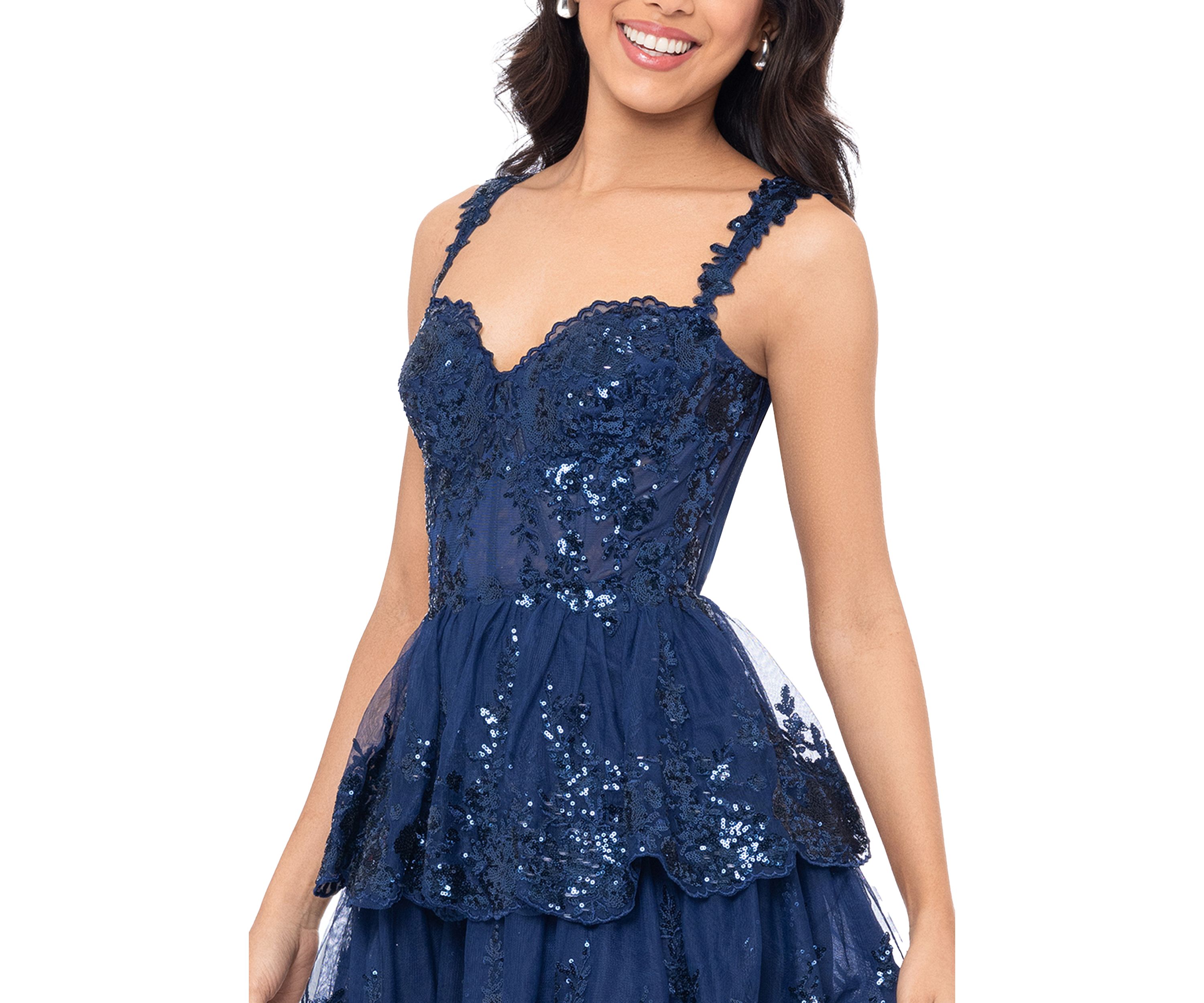 Womens Sleeveless Sweetheart Solid Corset Lace Fit and Flare Dress