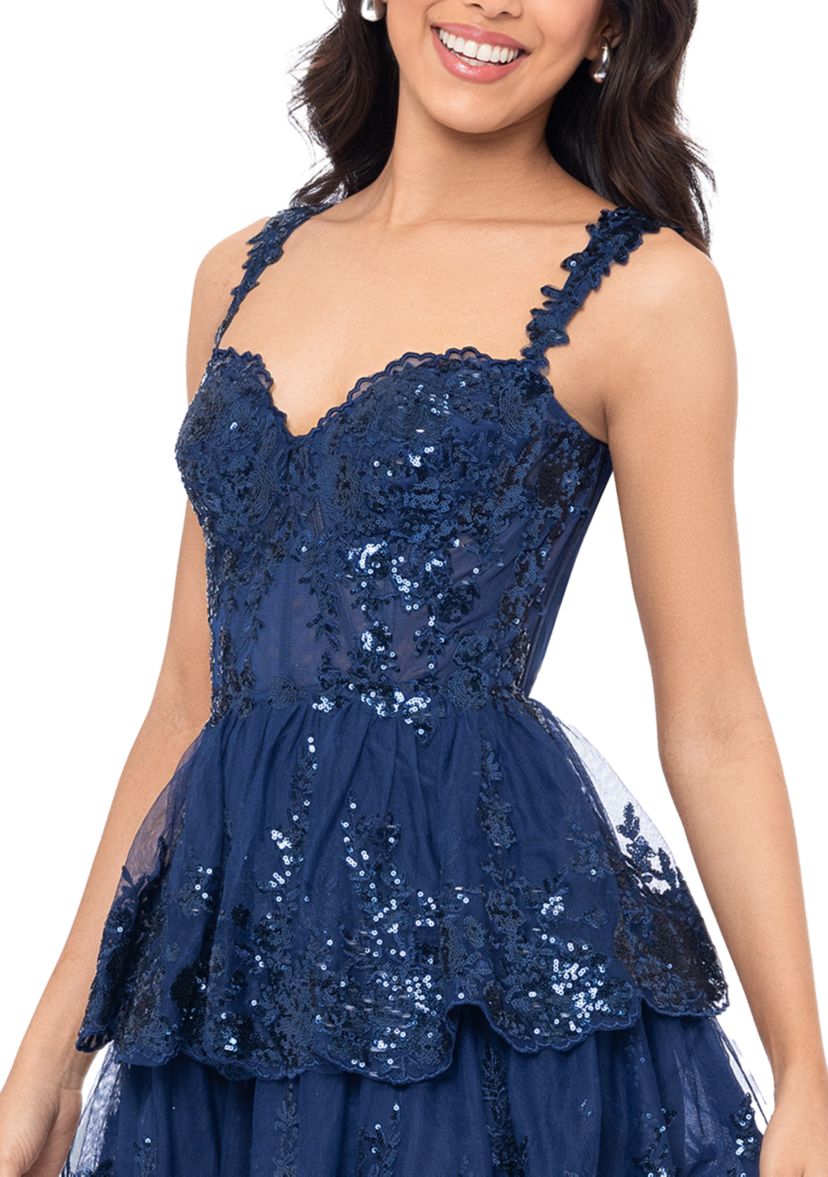 Womens Sleeveless Sweetheart Solid Corset Lace Fit and Flare Dress