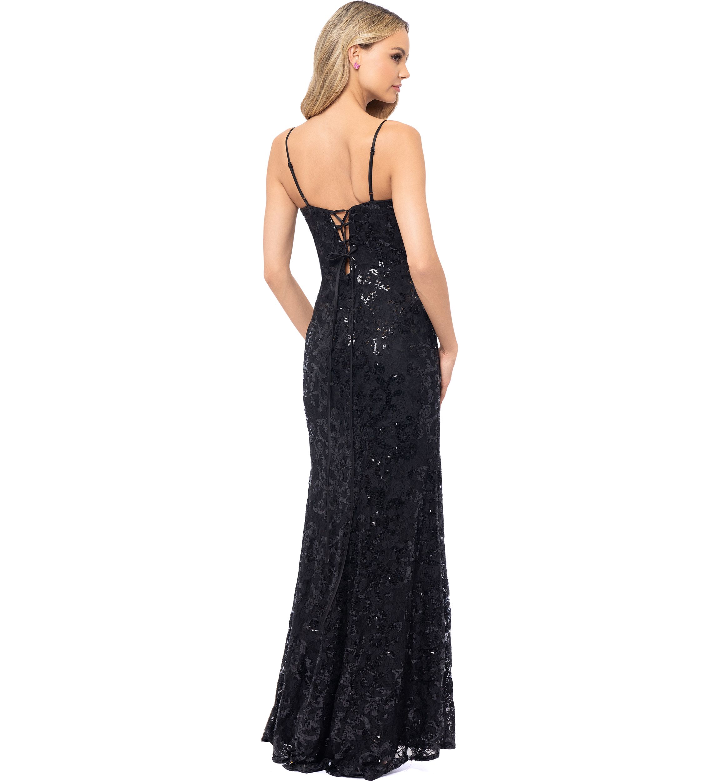 Womens Solid Sequin Corset Gown