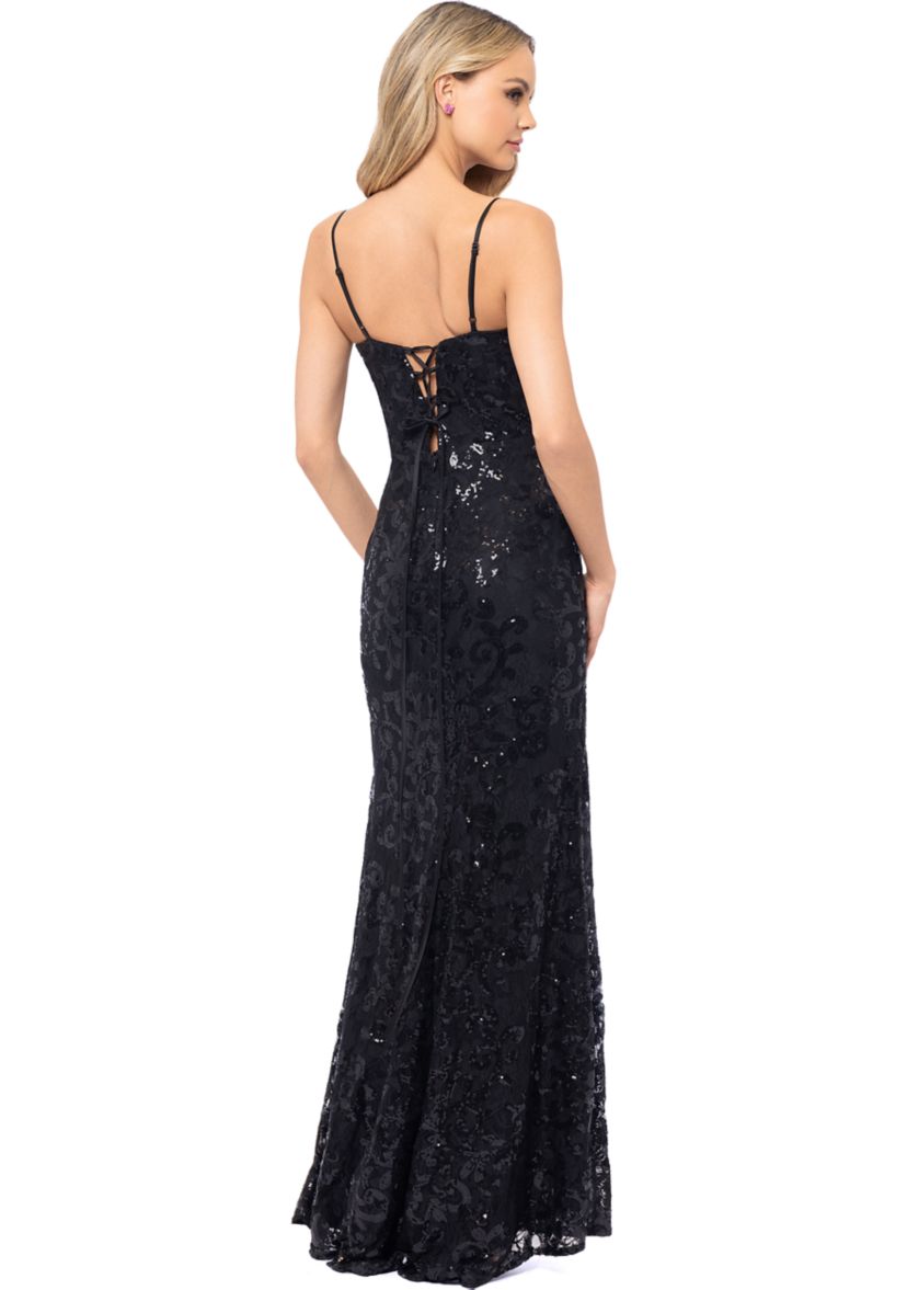 Womens Solid Sequin Corset Gown