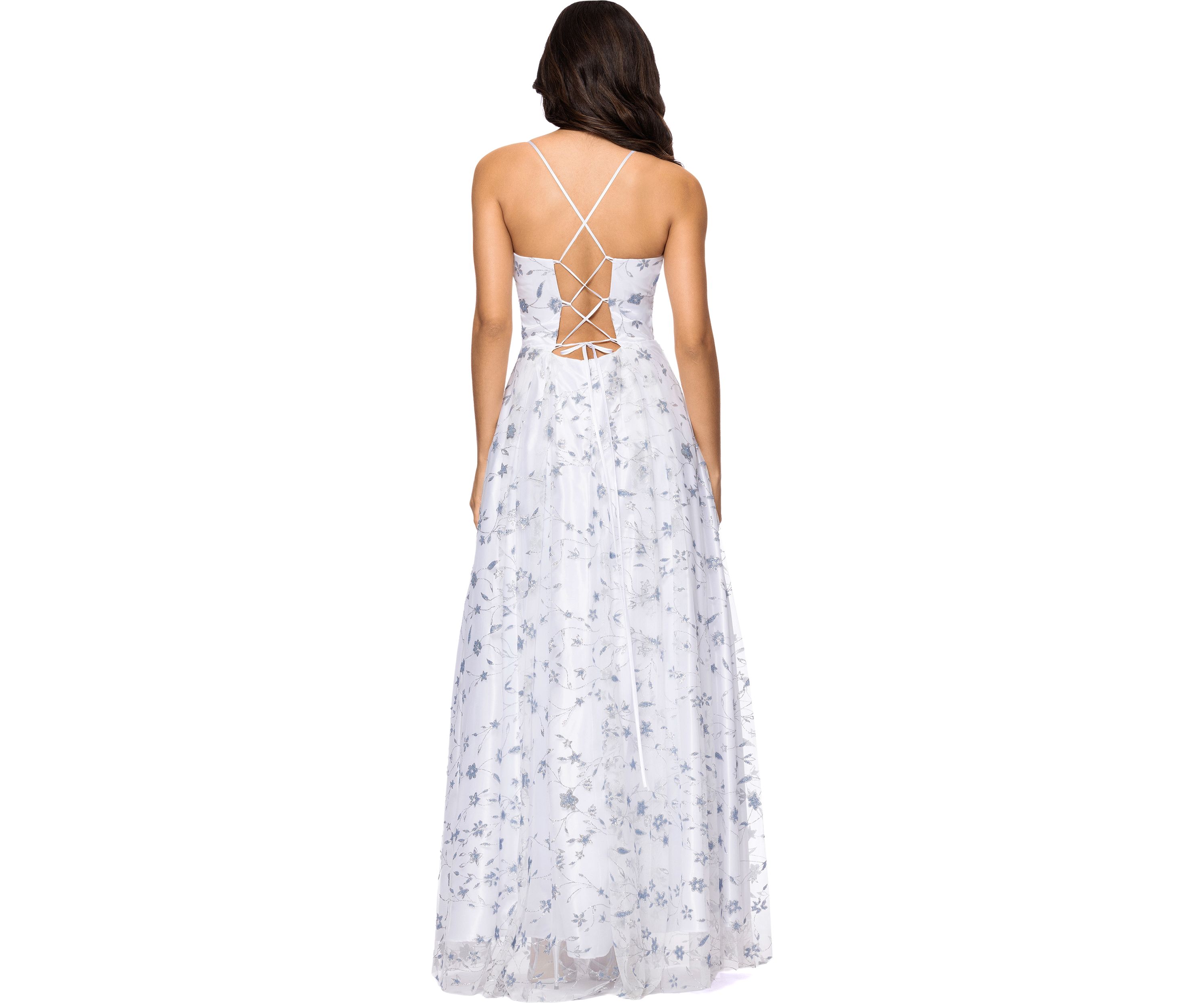 Womens Sleeveless Floral Glitter Printed Chiffon Gown