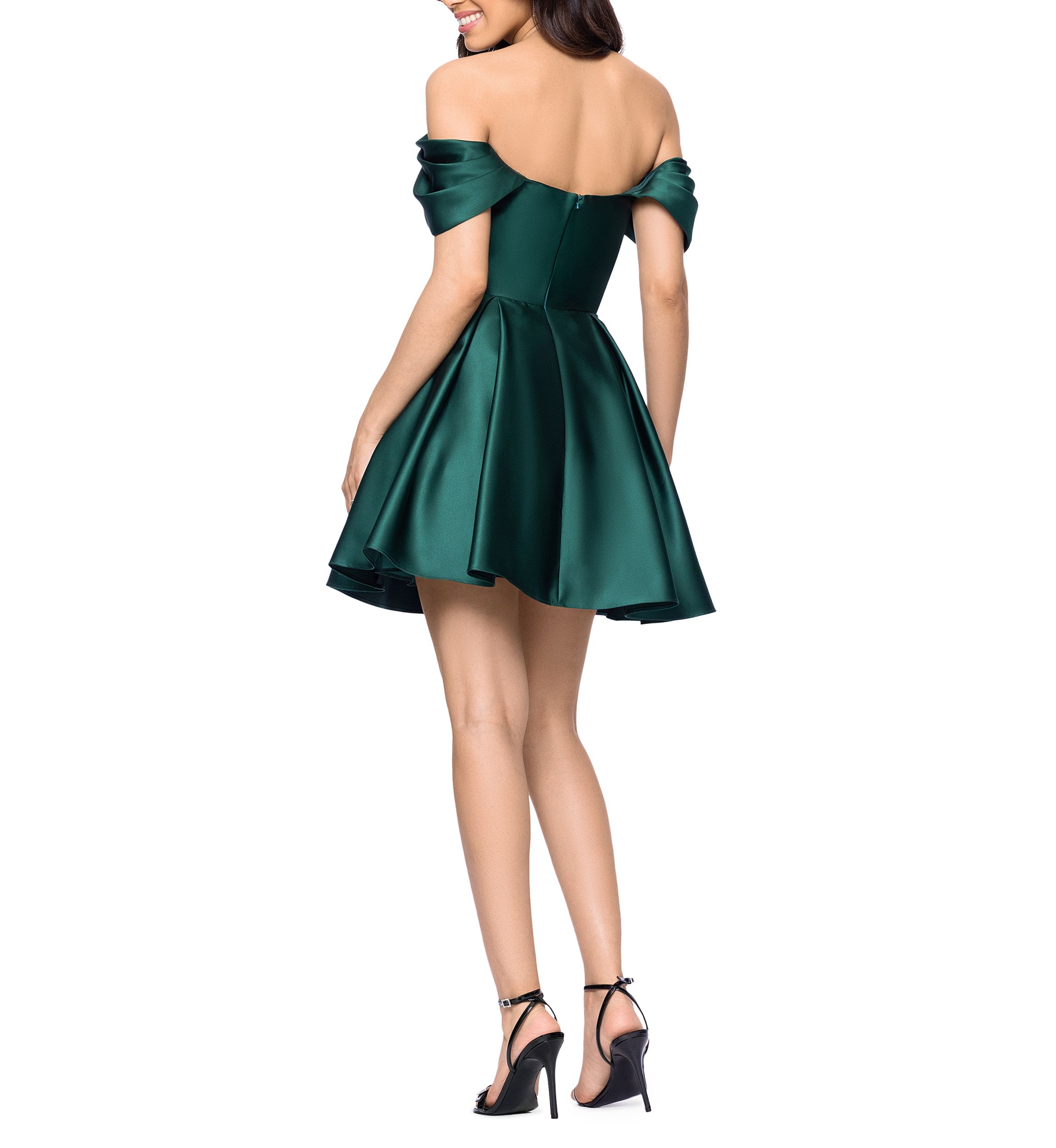 Short Satin Off the Shoulder Drape Sleeve Dress