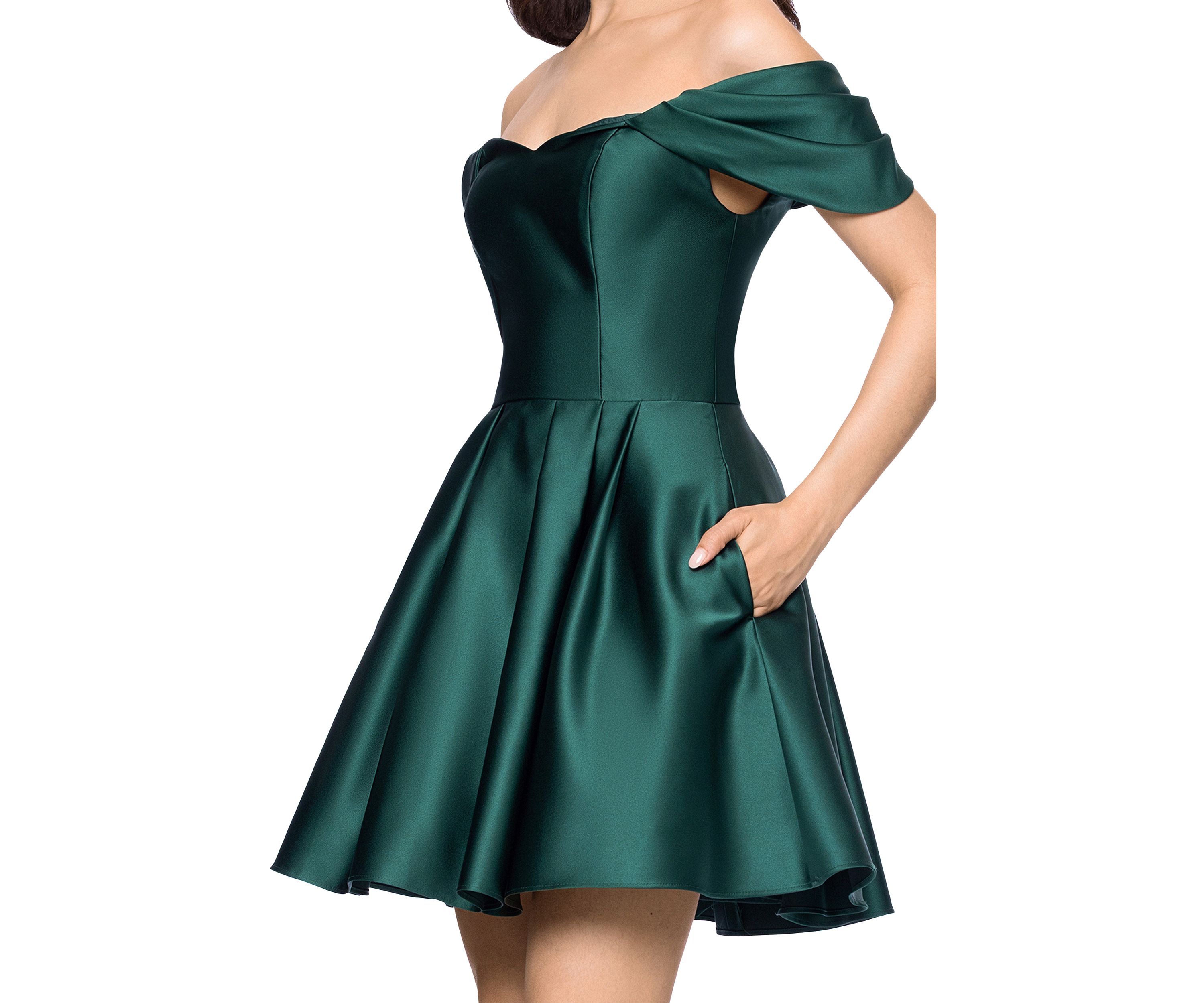 Short Satin Off the Shoulder Drape Sleeve Dress