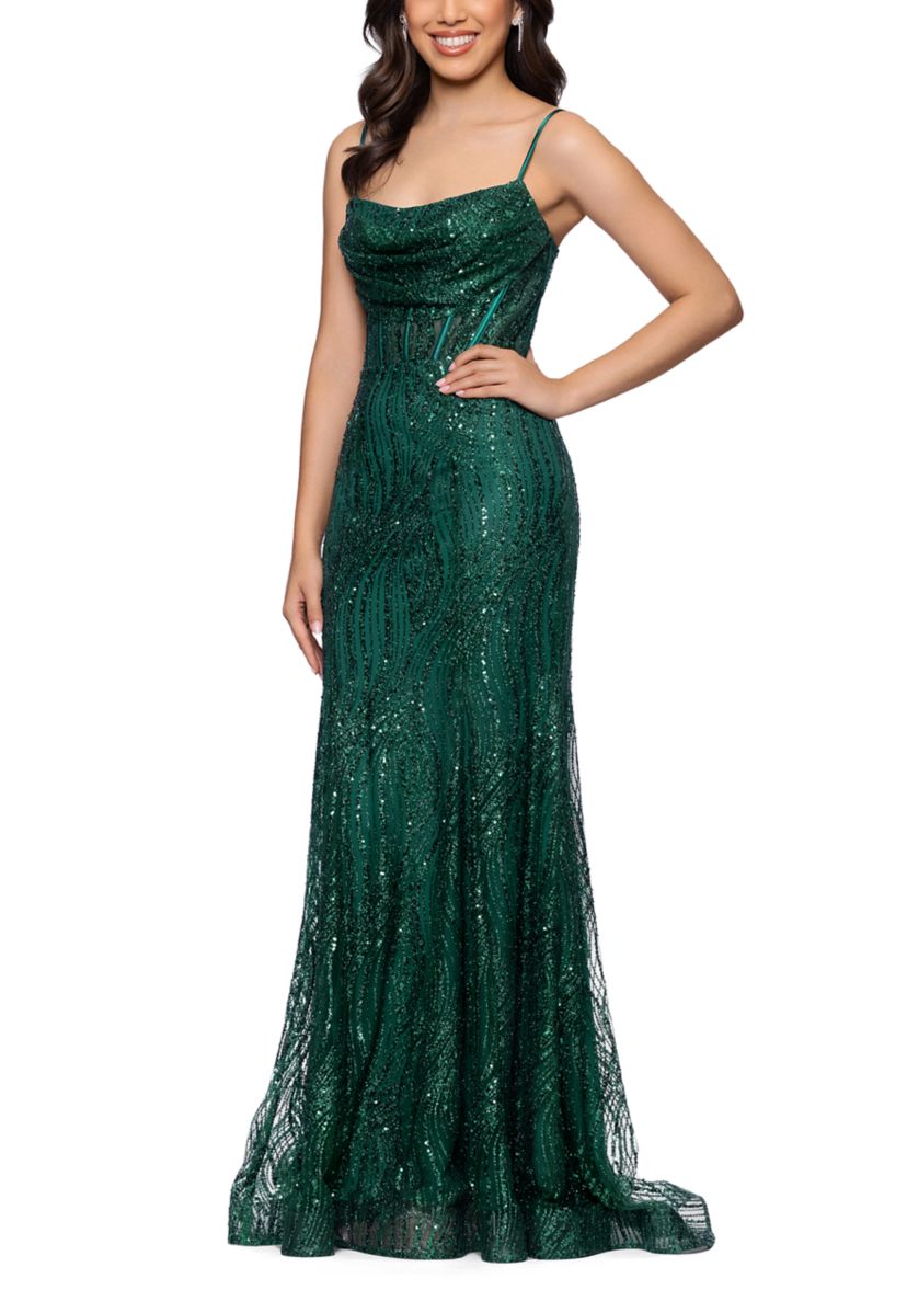 green emerald velvet dress Plus Stella Glitter Pinch Tie Back Ballgown