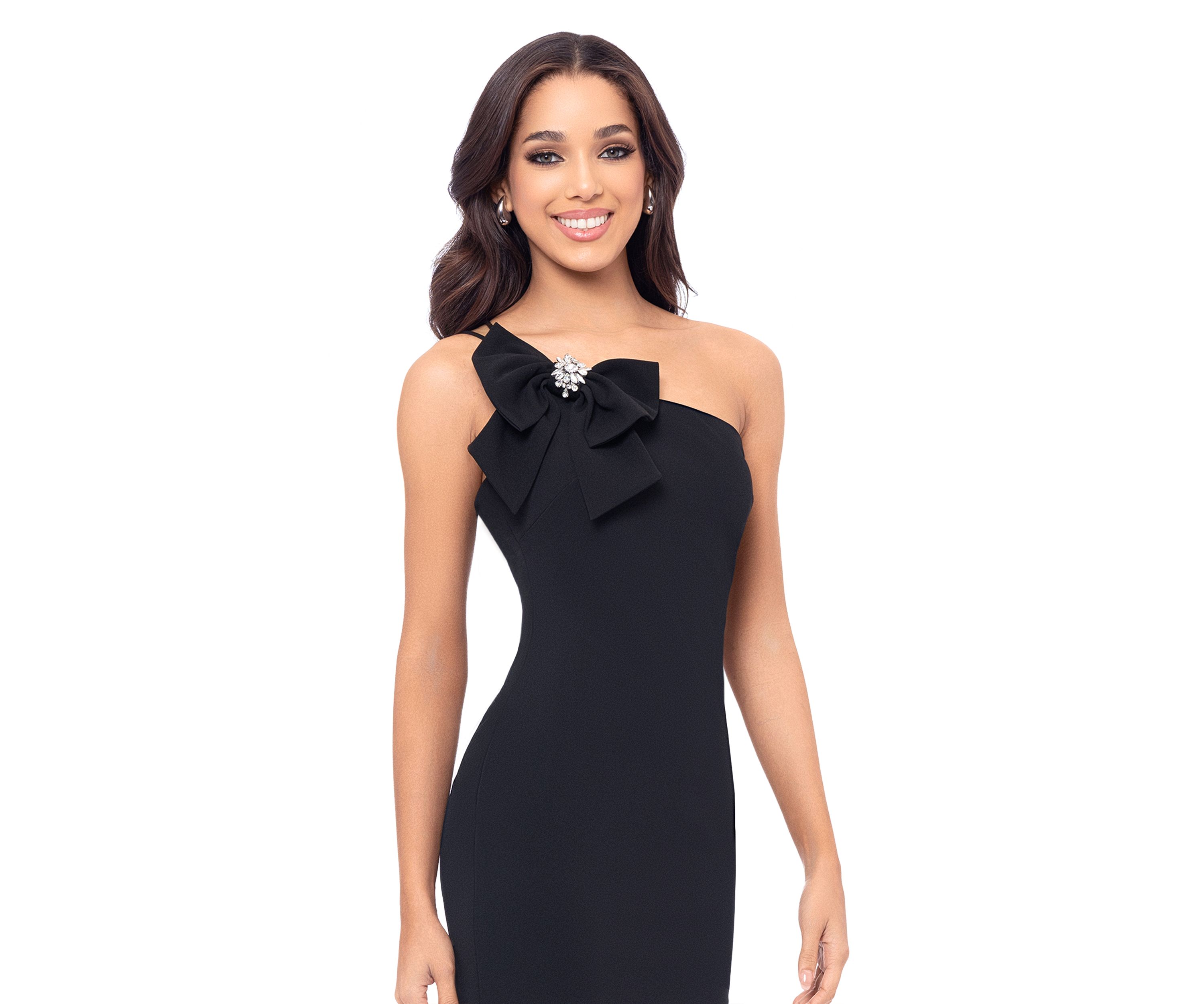 Womens Strapless Bow Detail Solid Sheath Dress