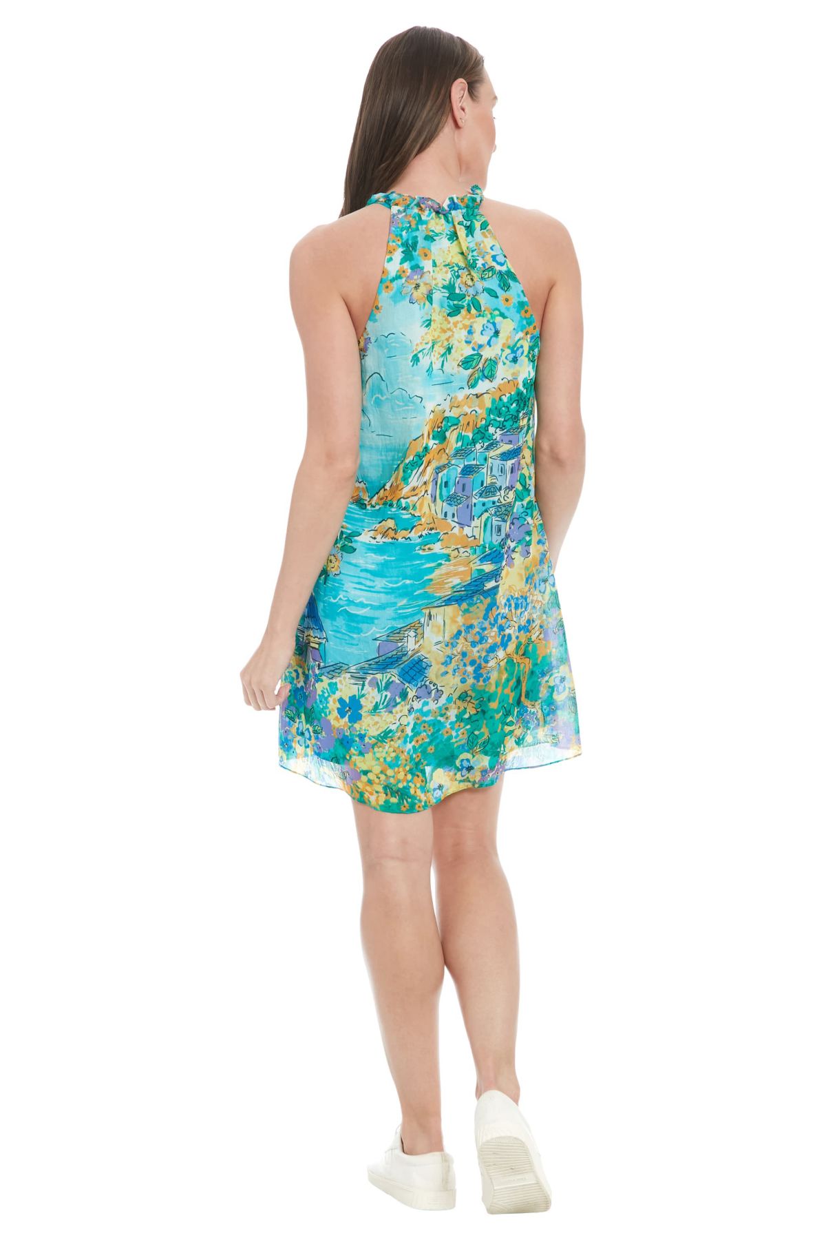 Ruffle Neckline A-Line Dress