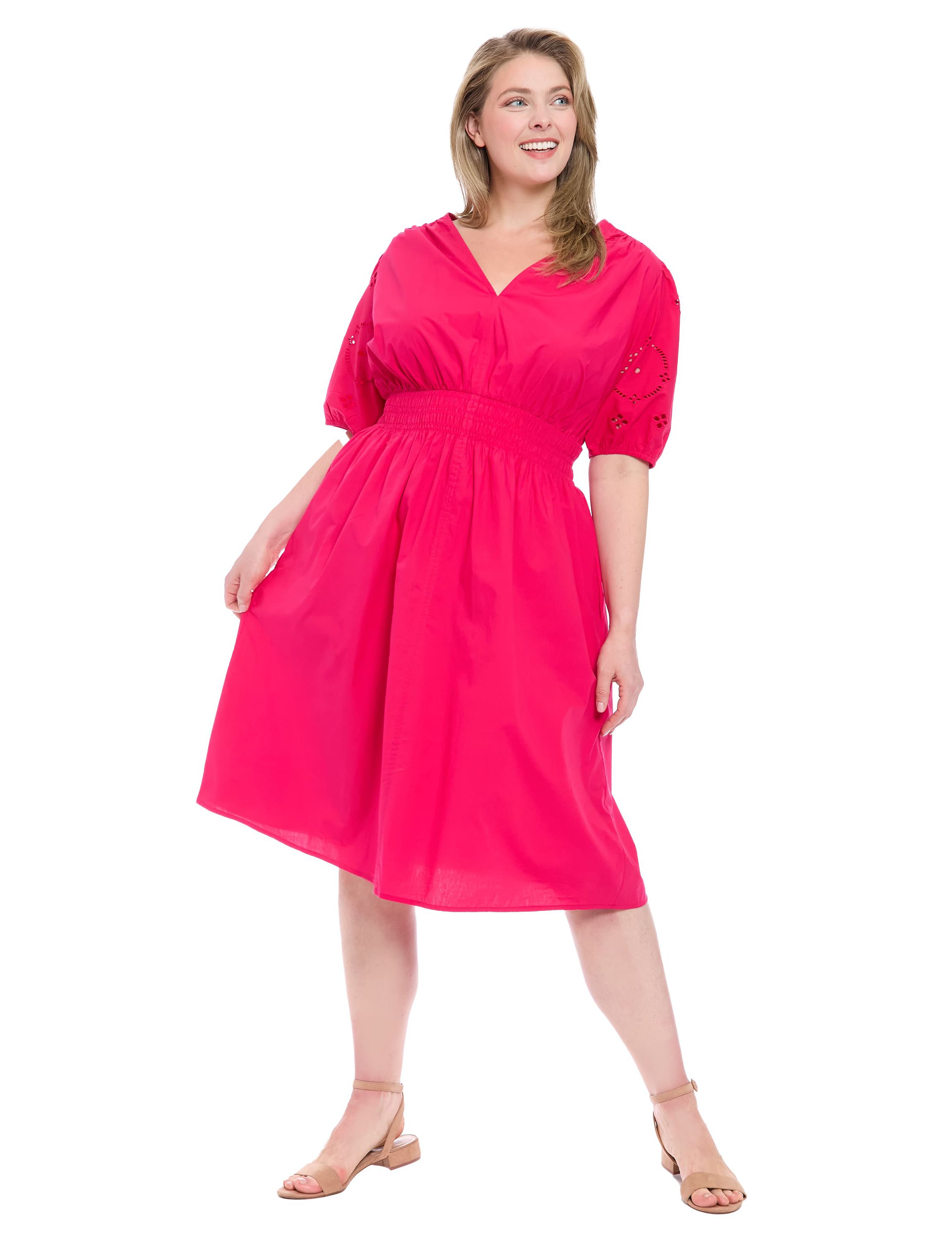 V-Neck Embroidered Sleeve Midi
