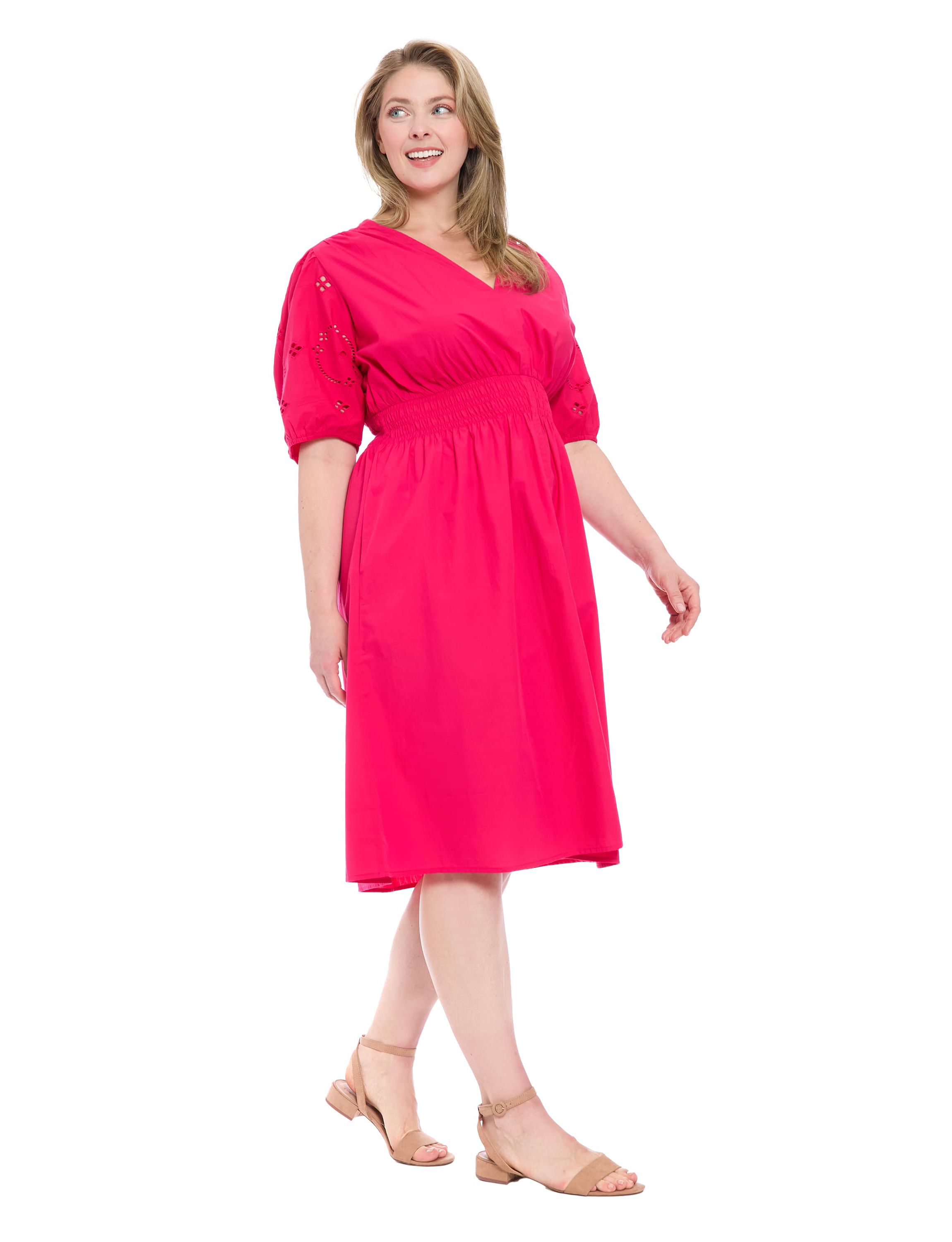 V-Neck Embroidered Sleeve Midi