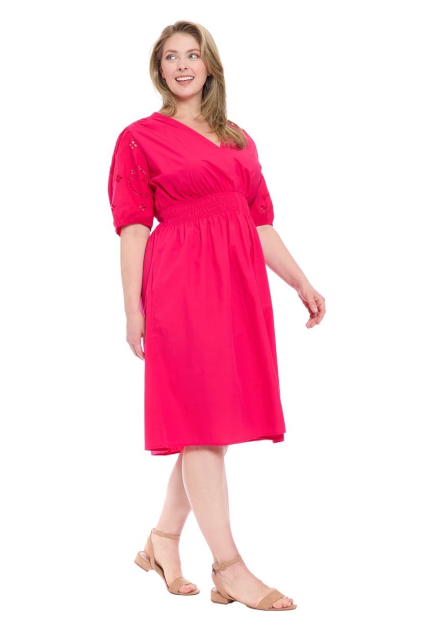 V-Neck Embroidered Sleeve Midi