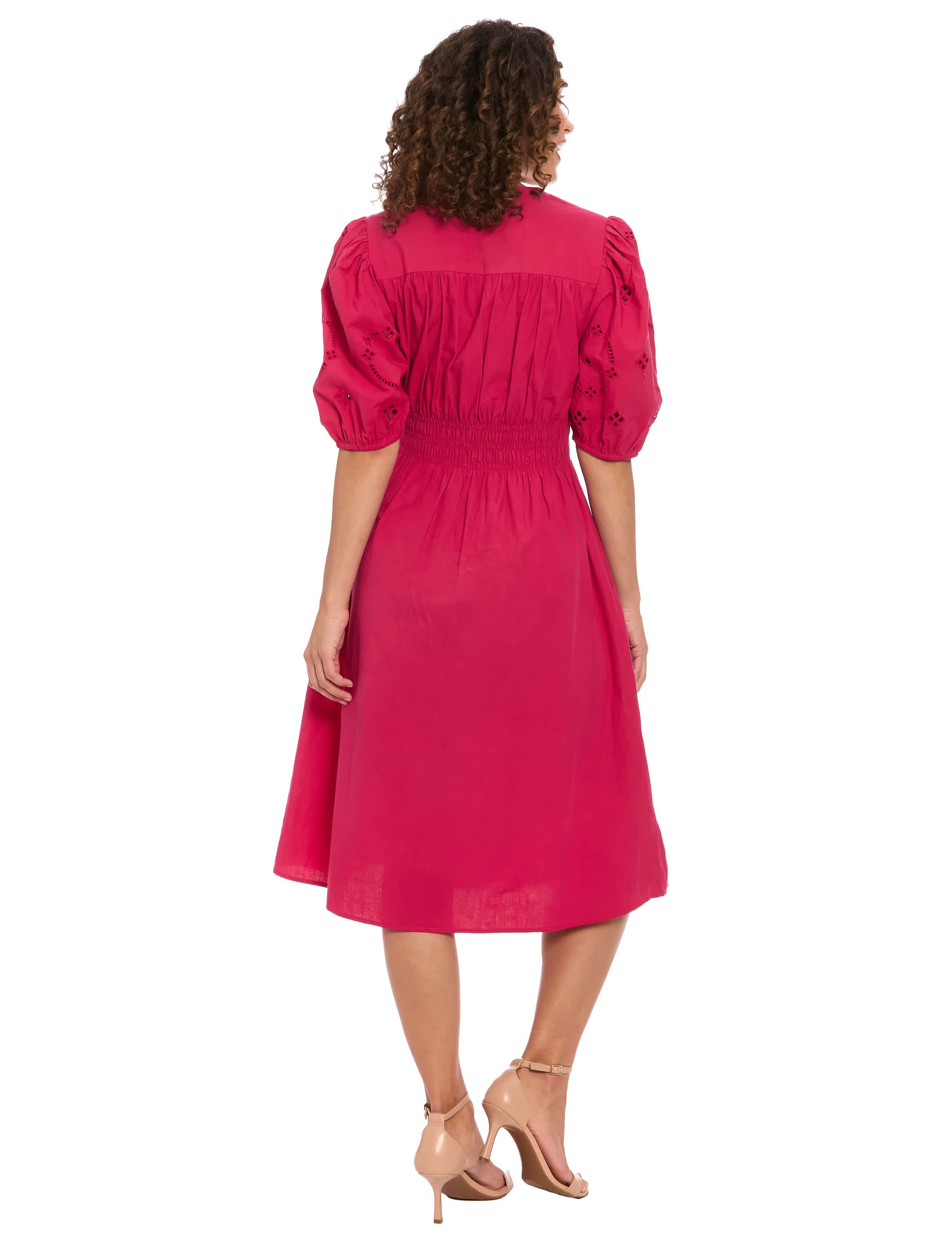 V-NECK EMBROIDERED SLEEVE MIDI