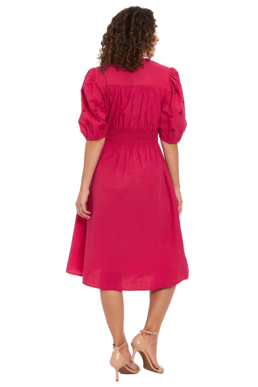 V-NECK EMBROIDERED SLEEVE MIDI