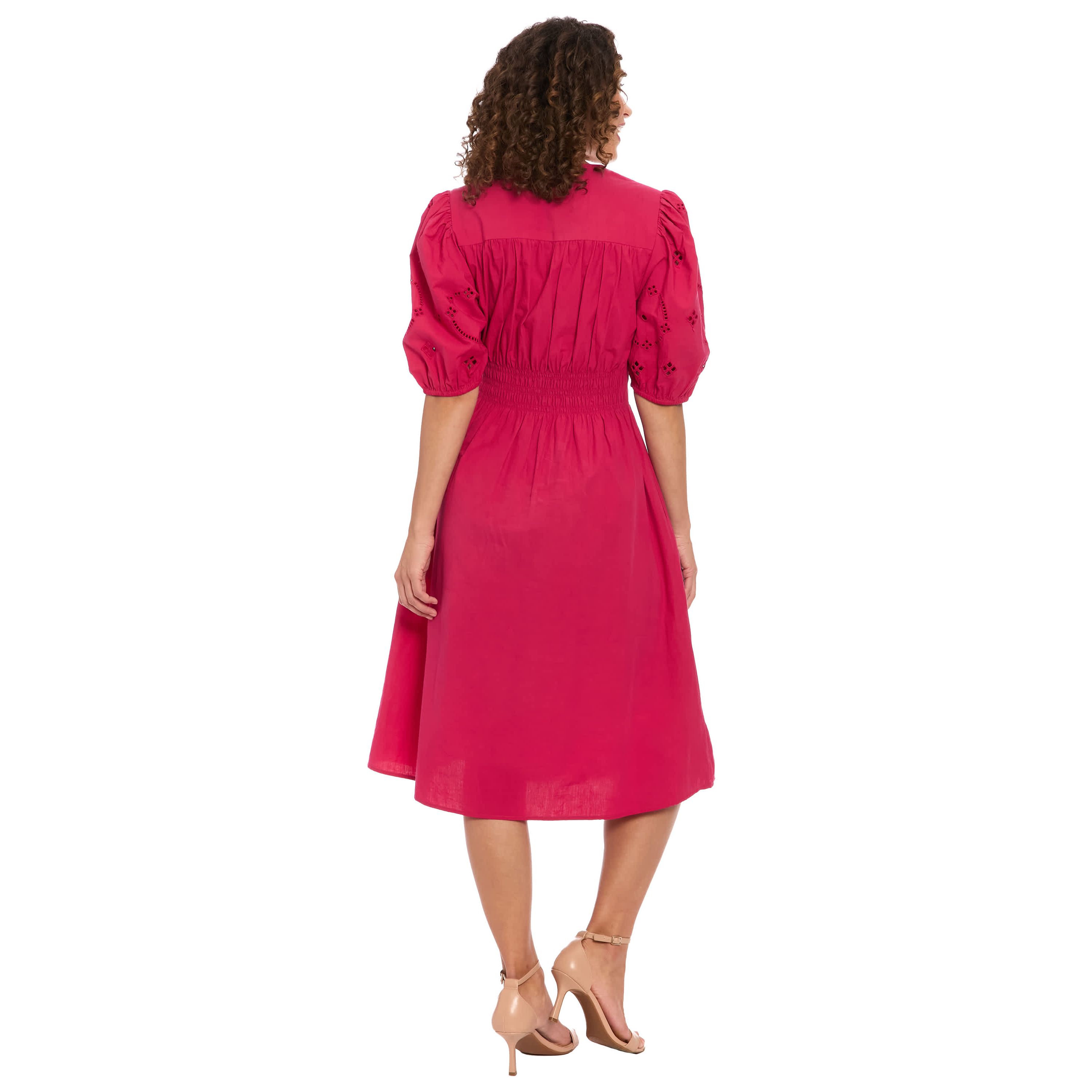 V-NECK EMBROIDERED SLEEVE MIDI