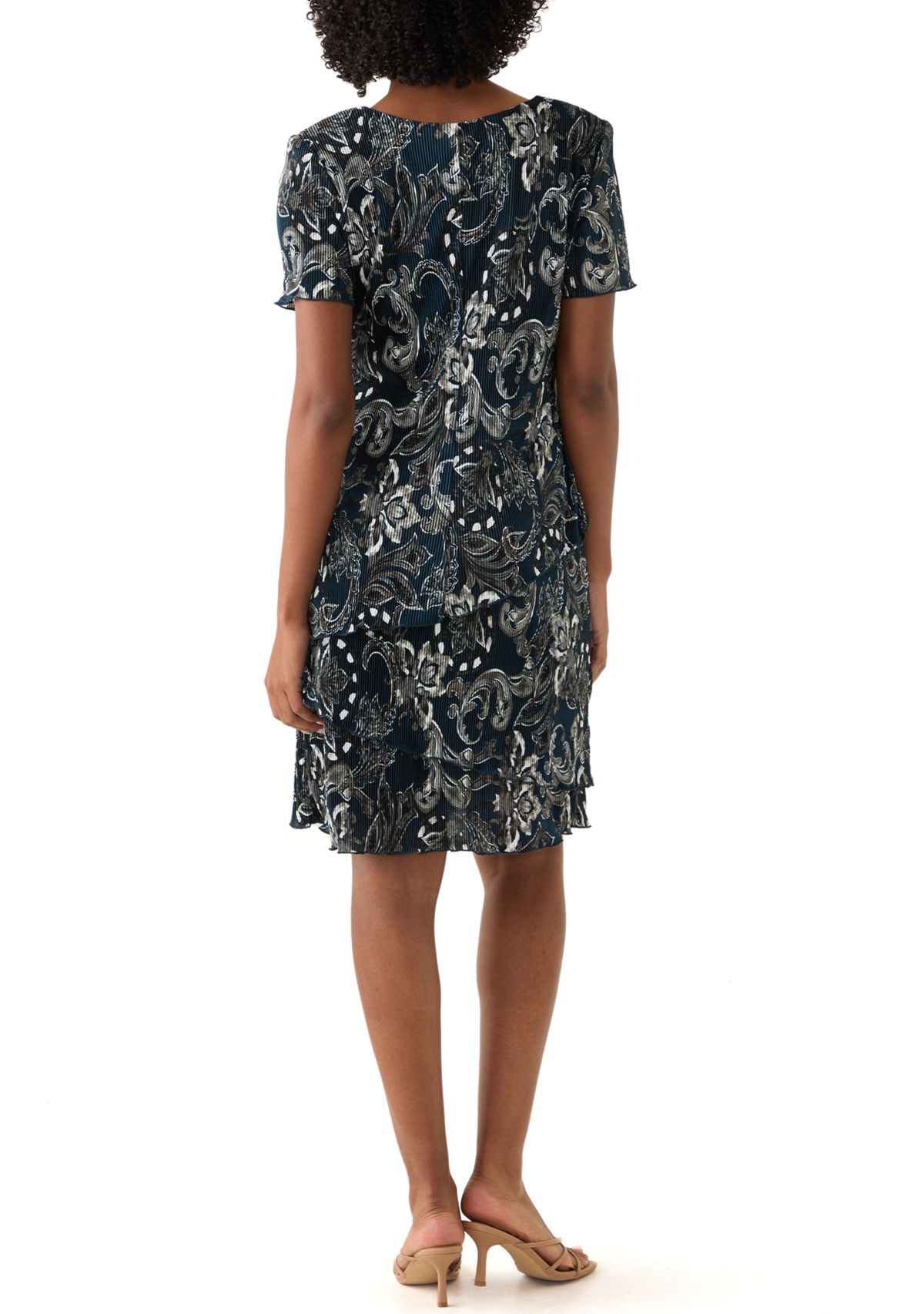 Womens V-Neck Paisley Print Crepe A-Line Dress