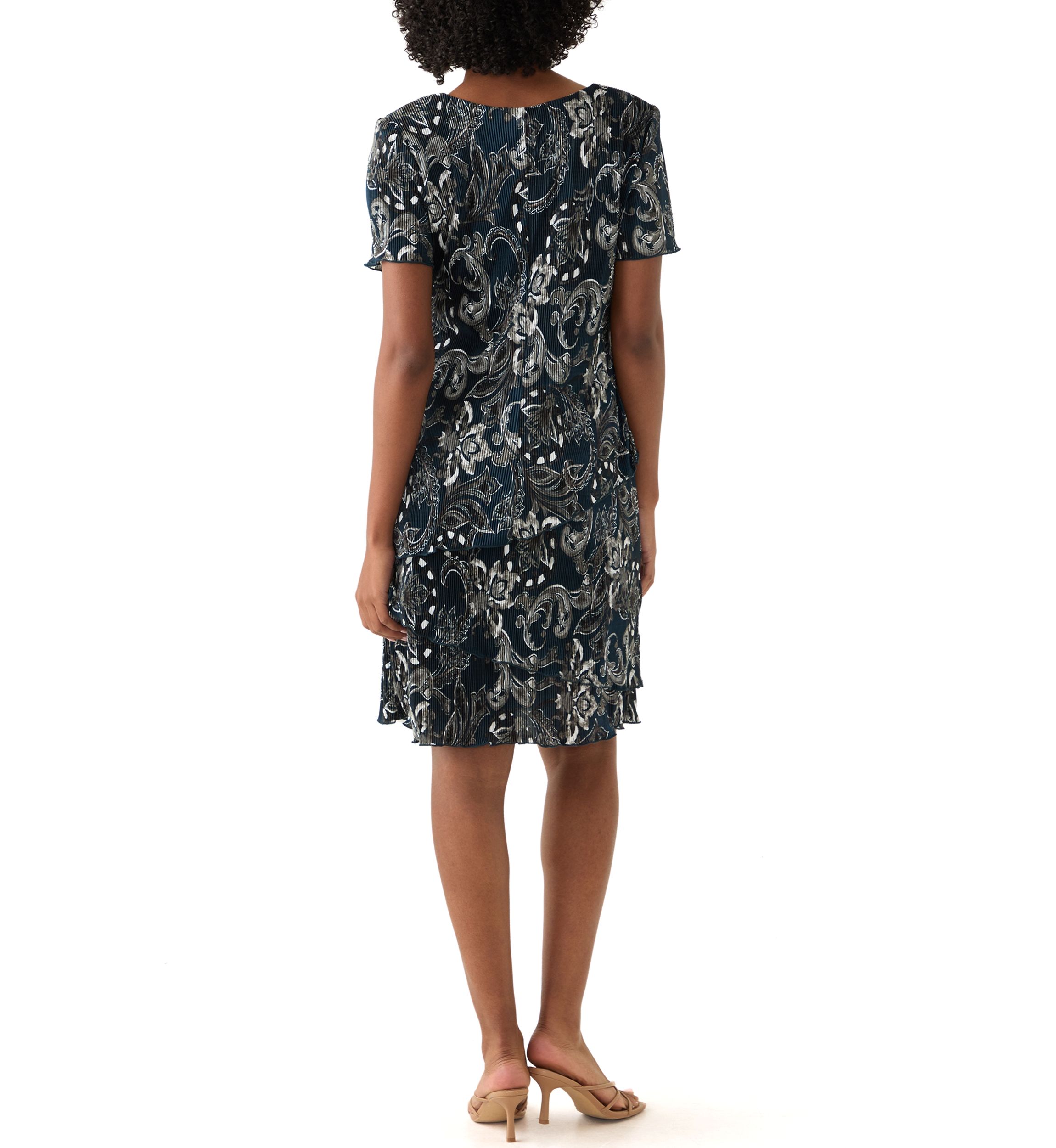 Womens V-Neck Paisley Print Crepe A-Line Dress
